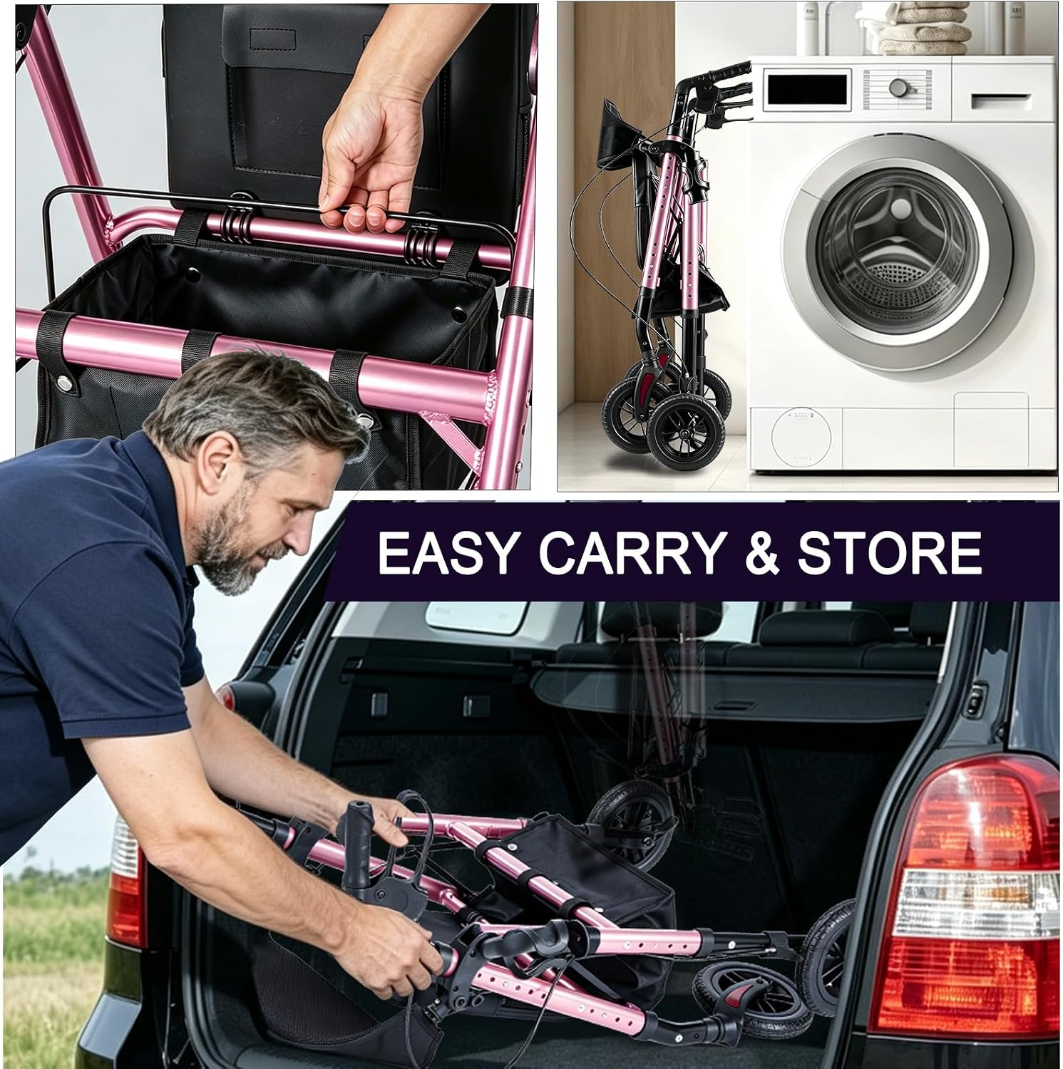 Foldable Rollator Walkers for Seniors with Seat