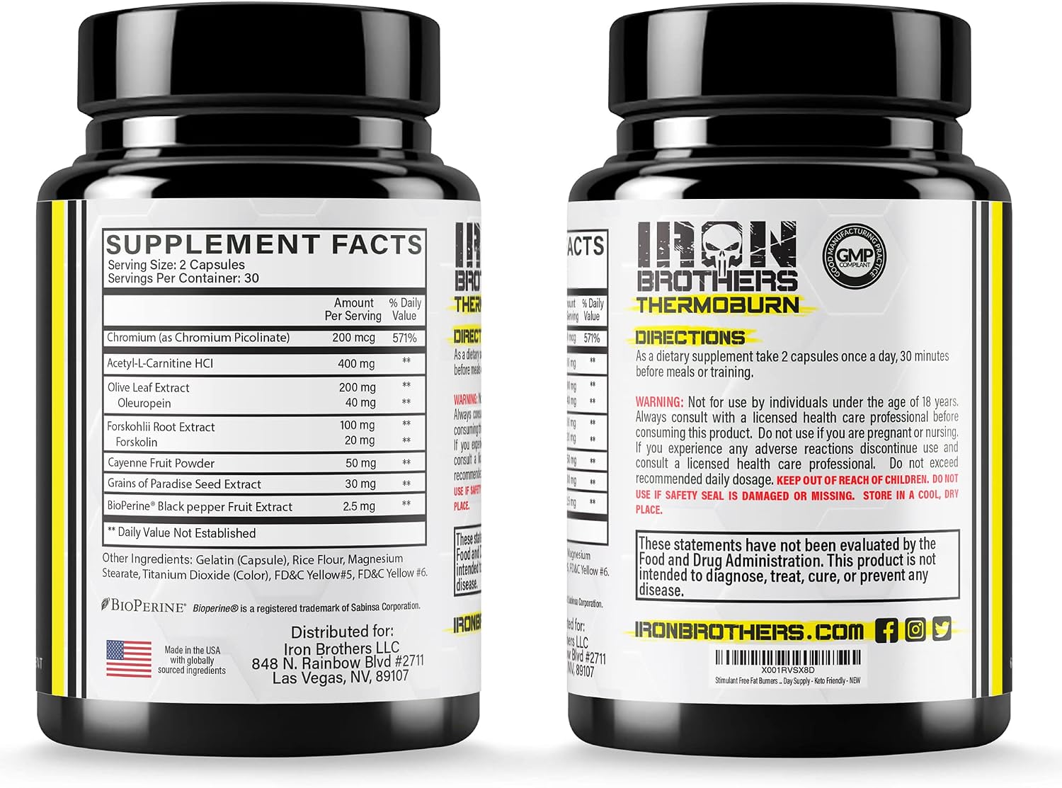 Iron Brothers Stimulant Free Fat Burner | Non Stim Thermogenic Metabolism Booster for Weight Loss | Caffeine Free Diet Pills with Acetyl L-Carnitine