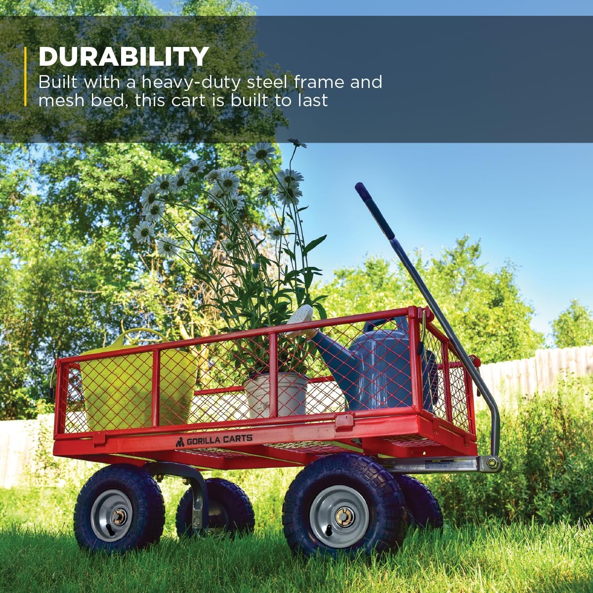 Gorilla Carts 800-Pound Capacity Heavy Duty Steel Mesh Versatile Utility Garden Wagon with Easy Grip Handle for Outdoor Hauling, Red, Model GOR800-COM | 800-lb Capacity Steel Utility Garden Cart for Homeowners and Contractors Hauling Firewood, Bricks and…