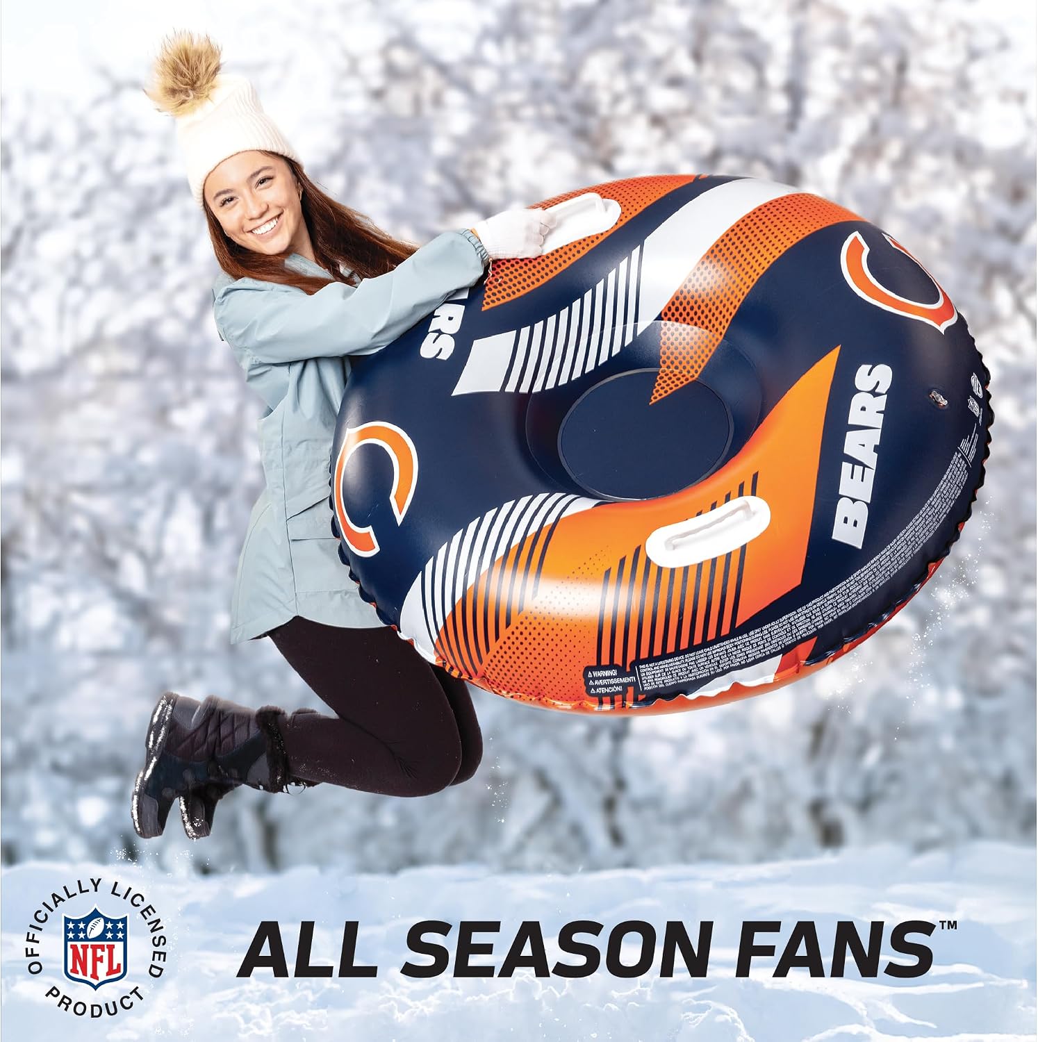 Big Mouth Inc NFL Snow Tube, Heavy Duty Inflatable Snow Sled for Winter Tubing, Ride-On Snow Tube with Handles for Kids and Adults, Outdoor Winter Fun and Football Fan Gifts