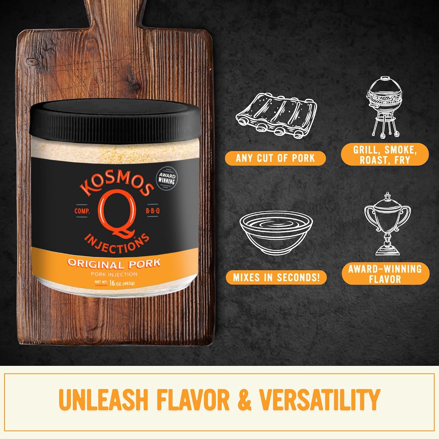 Kosmos Q Reserve Blend Brisket Injection, Premium Beef BBQ Marinade for Tender & Juicy Brisket, Phosphate-Enhanced for Moisture Retention, Competition-Grade Seasoning, Gluten Free, 16 Oz Jar