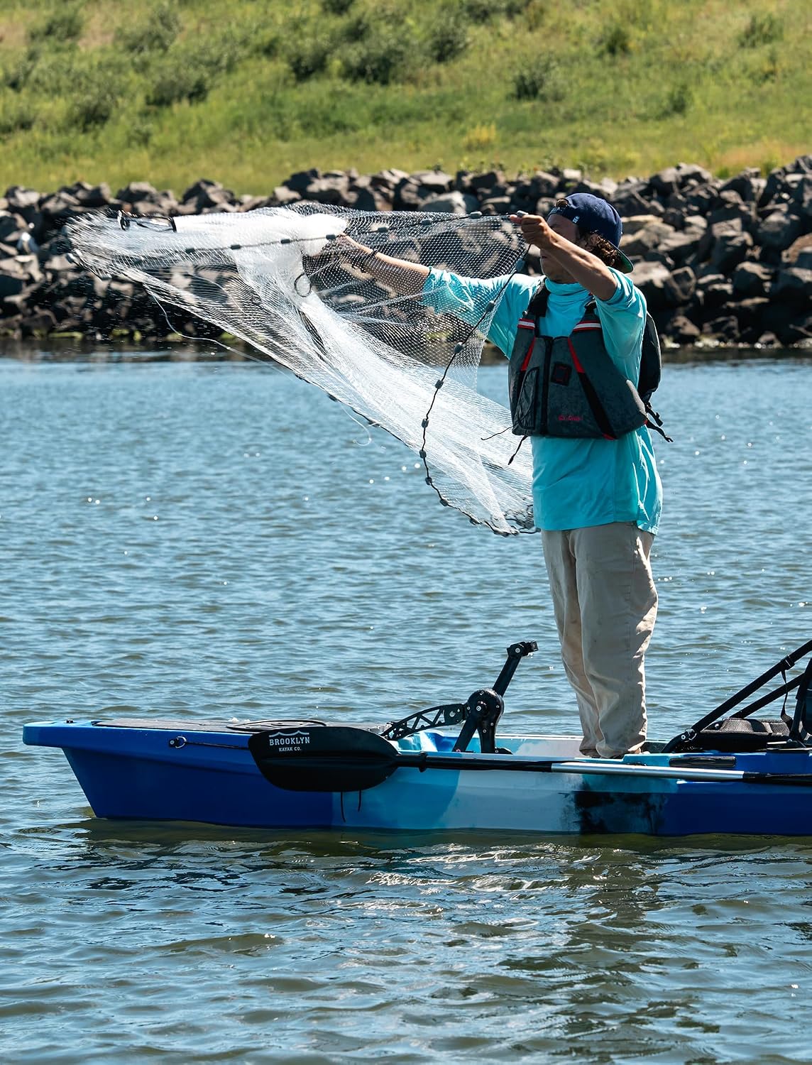 BKC Brooklyn 12.5 Pro Pedal Fishing Kayak, Propeller Drive | Hands-free propeller drive, rudder steering, 550 lb capacity, dry storage, rod holders, 12.5 ft sit-on-top hull