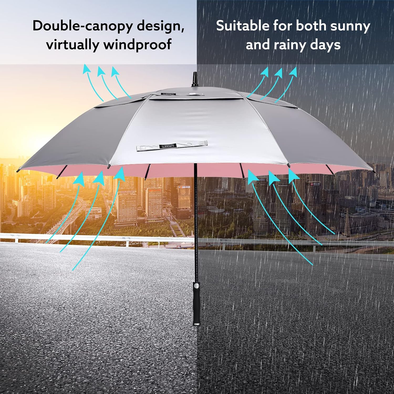 G4Free UV Golf Beach Umbrella 68”Auto Open Extra Large Sun Shade Umbrellas
