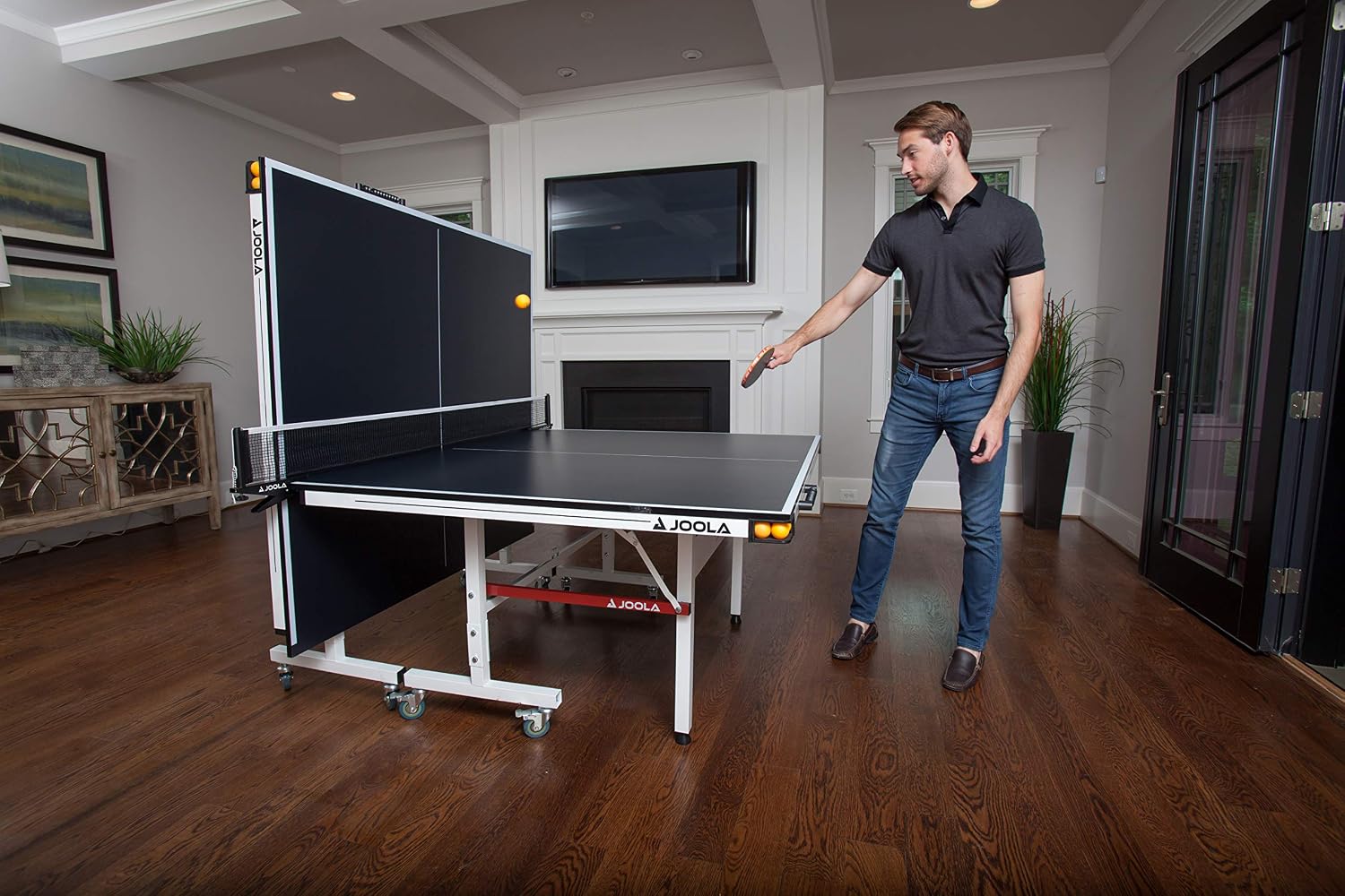 JOOLA Rally TL Professional MDF Indoor Ping Pong Table w/Quick Clamp Table Tennis Net & Post Set - 10 Minute Easy Assembly - Corner Ball Holders - Tournament Quality - Includes Playback Mode