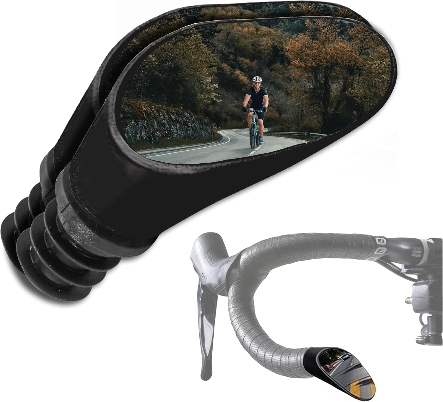 Drop Bar Bike Mirrors - Pair of Road Bike Mirrors for Drop Handlebars - Bar End Bicycle Mirrors Set, Swiss-Made (Black, Pair)