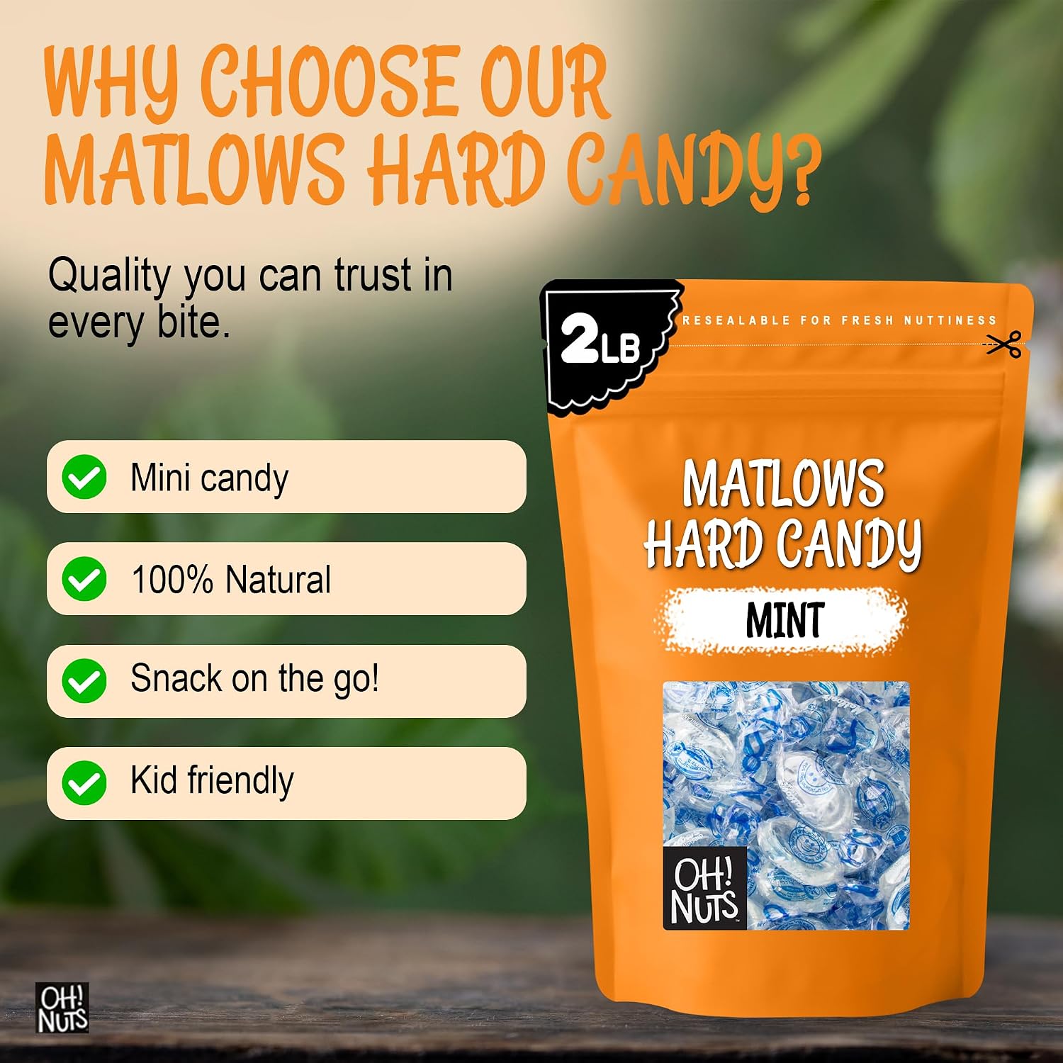 Oh! Nuts Hard Candy Mints Bulk, Individually Wrapped Mint Candy 2 LB | Hard Candy Individually Wrapped - Bulk Candy Individually Wrapped, Crystal Candy Mints, Kosher Certified, 2 LB Bag