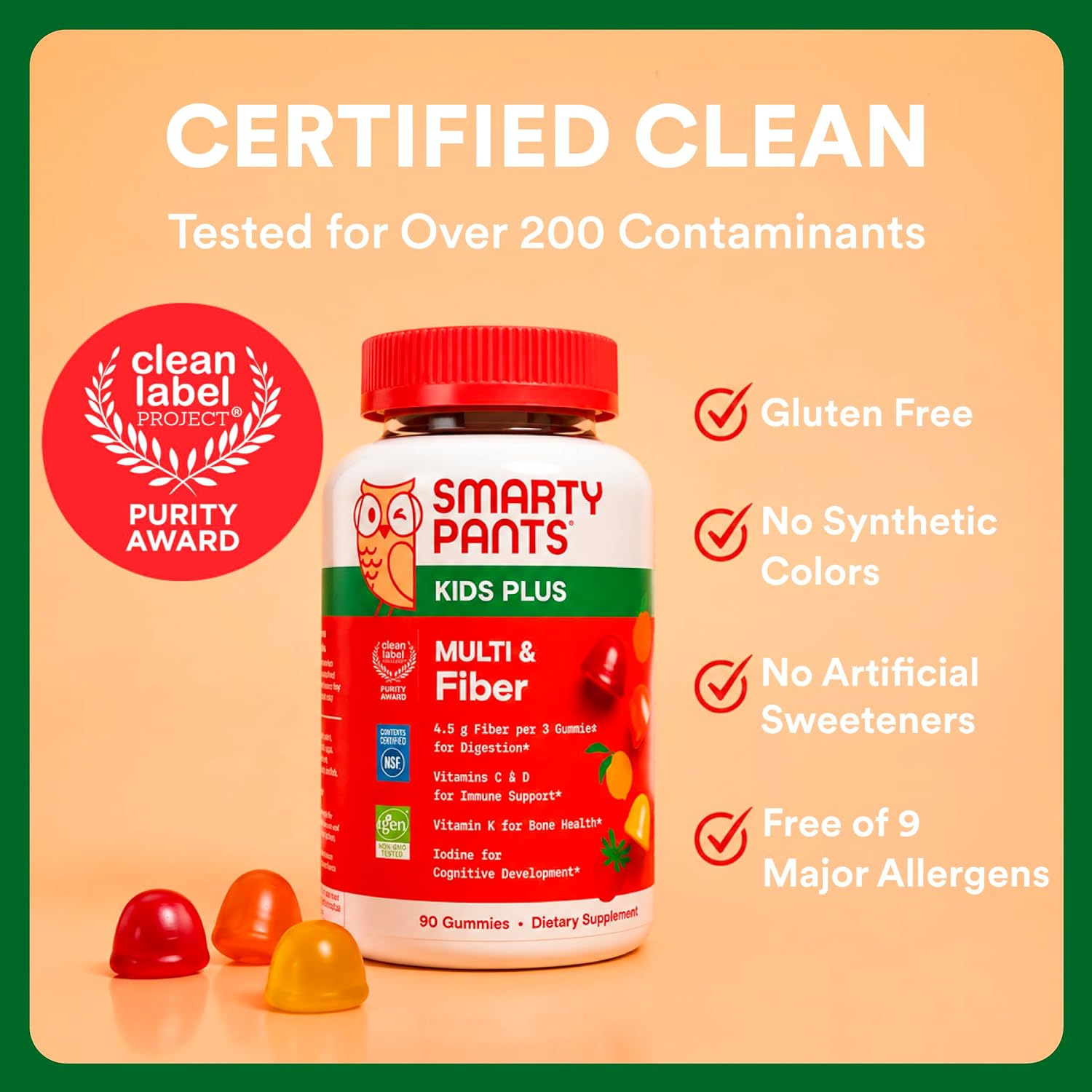 SmartyPants Kids Multivitamin Gummies and Fiber Supplement: Vitamin D3, C, Vitamin B12, B6, A, Zinc, Biotin, Inositol, Fiber Gummies, Three Fruit Flavors, 120 Count (30 Day Supply)