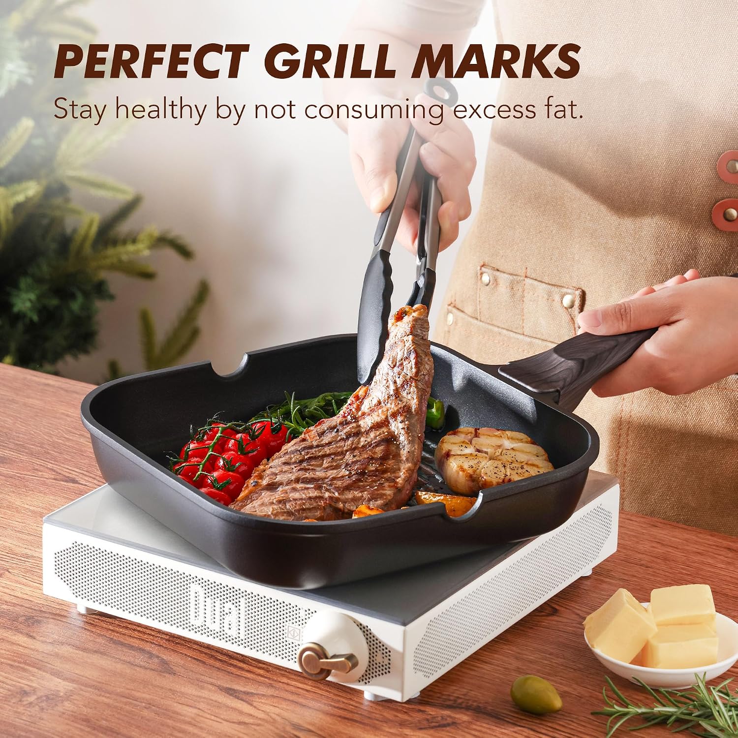SENSARTE Nonstick Griddle Grill Pan, Pro-Grid Reversible Grill & Griddle Pan, Two Burner Cast Aluminum