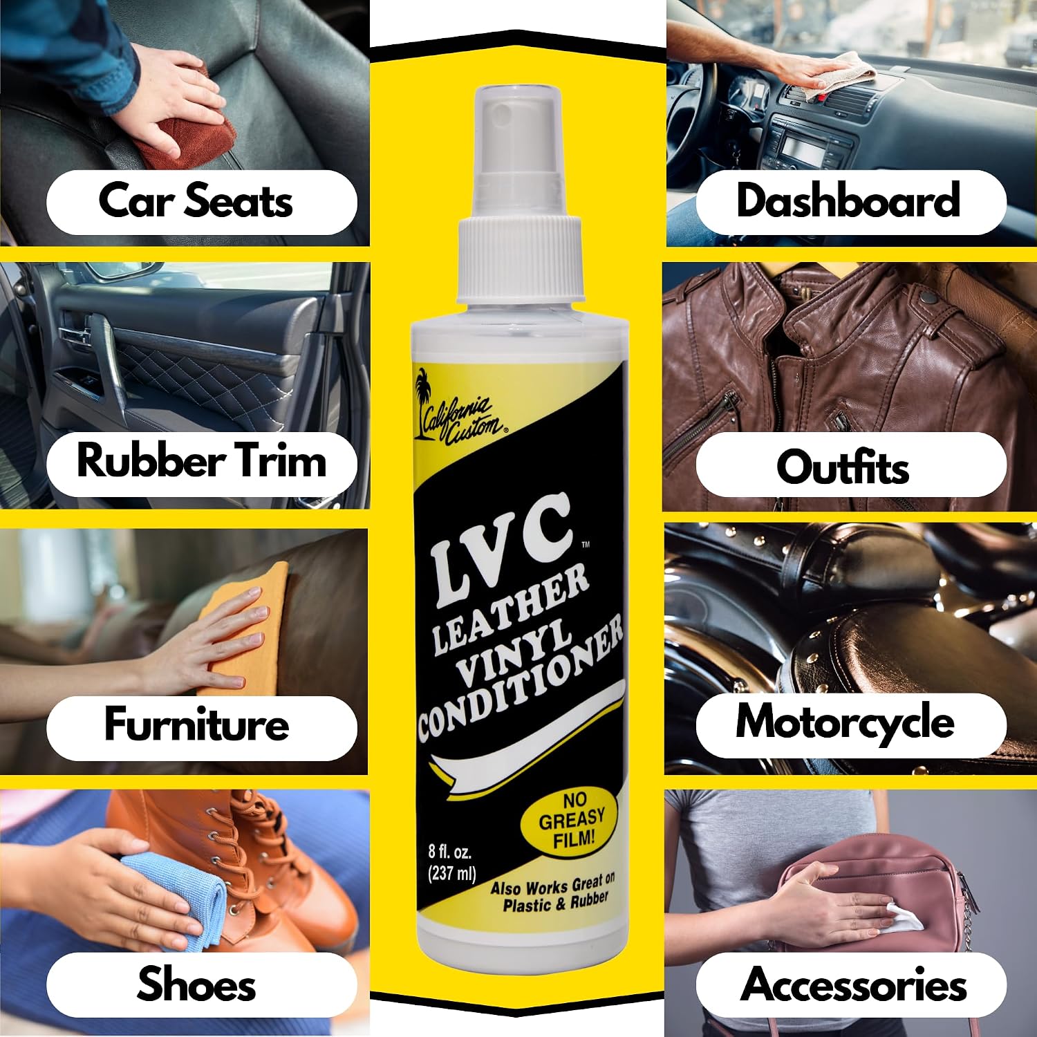 CALIFORNIA CUSTOM – Leather Vinyl Conditioner LVC, Protect Your Leather, Rubber, Plastic and Vinyl from Wearing