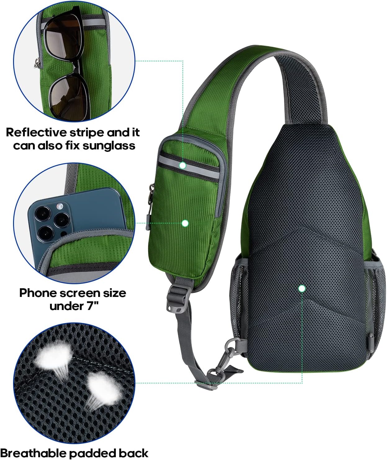 WATERFLY Crossbody Sling Backpack Sling Bag Travel Hiking Chest Bag Daypack (Black) | Small Hiking bag,Multi-compartment storage,Water-resistant,Breathable back pad,Reversible adjustable shoulder strap