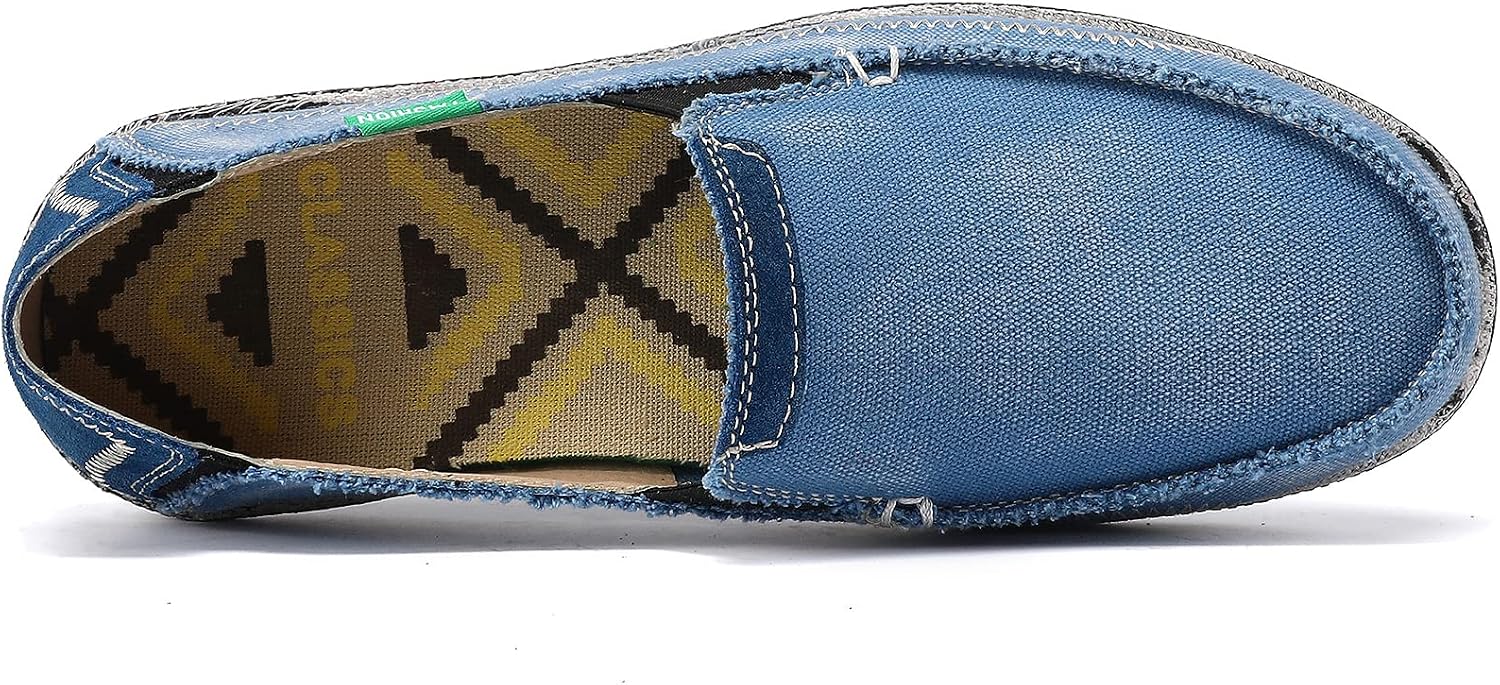 VILOCY Mens Slip on Deck Shoes Casual Canvas Loafers Beach Boat Shoes Zero Drop Vintage Flat