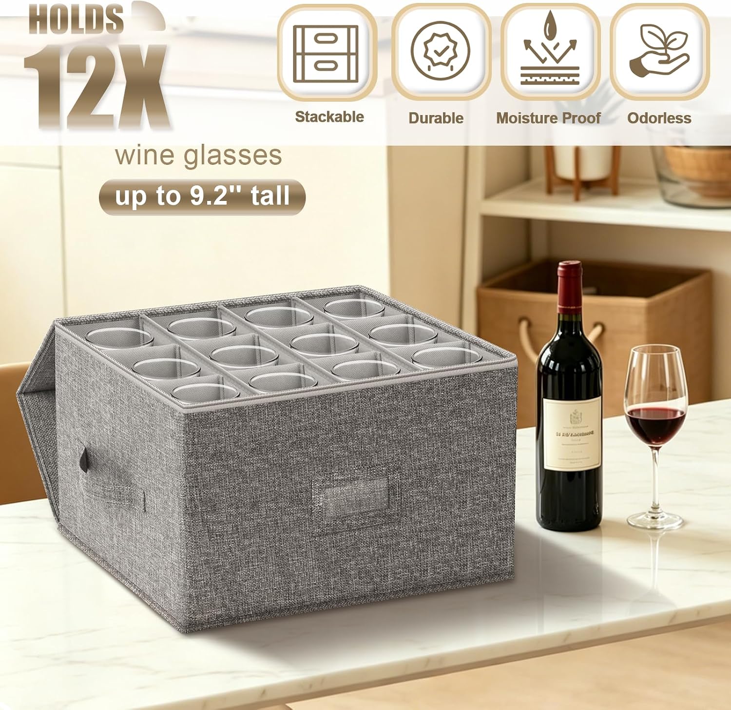 4PCS China Storage Containers, Hard Shell Dish Storage Containers w/ Felt Dividers, Quilted Plate Storage Cases for 12 Place Setting Charger Plates Dinnerware, Stackable Moving Boxes for Dishes