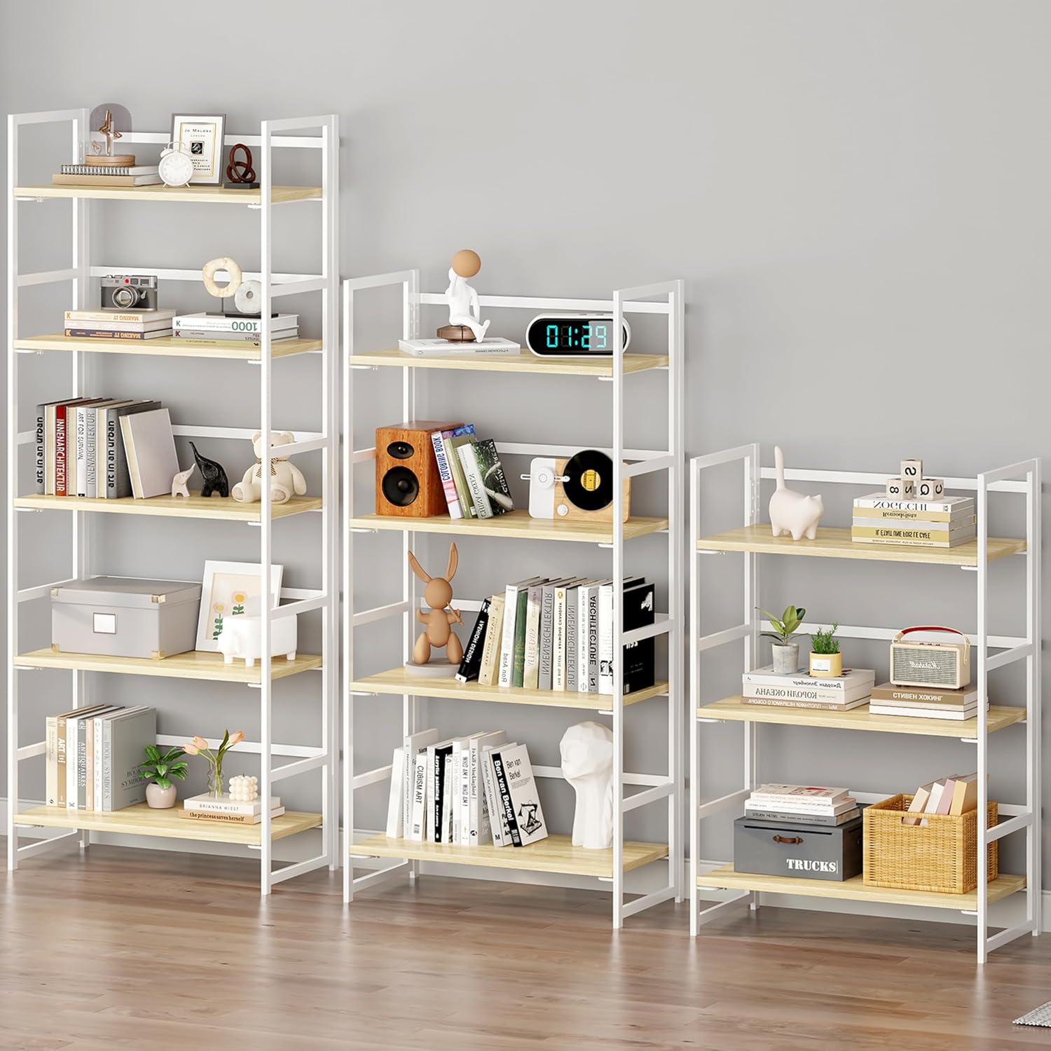 Vintage Multifunctional Folding Bookshelf, No-Assembly Plant Stand Storage Rack Shelves for Home Office (Fire, 5-Tier)