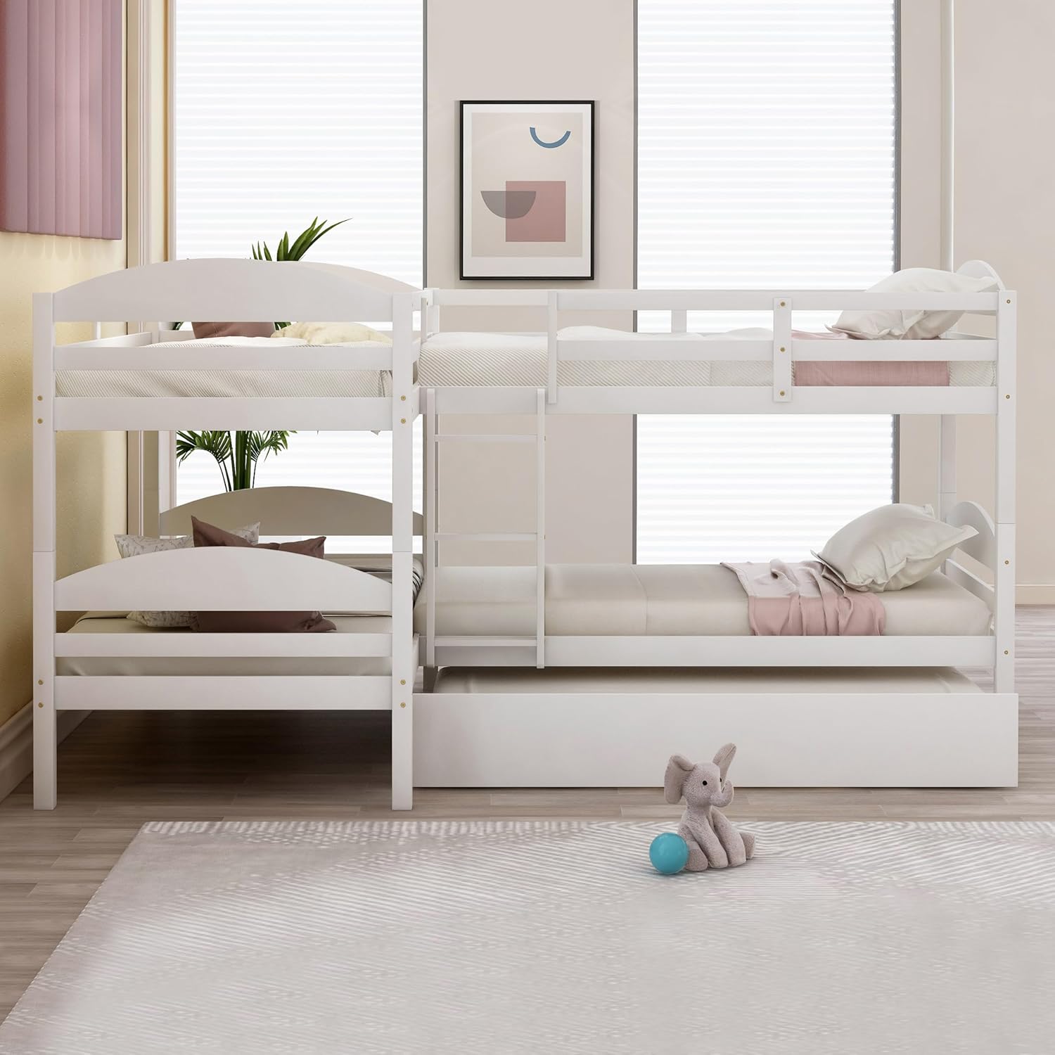 Harper & Bright Designs Twin L-Shaped Bunk Bed with Trundle, Can be Divided into Two L-Shaped Beds, No Spring Box Needed (Grey)