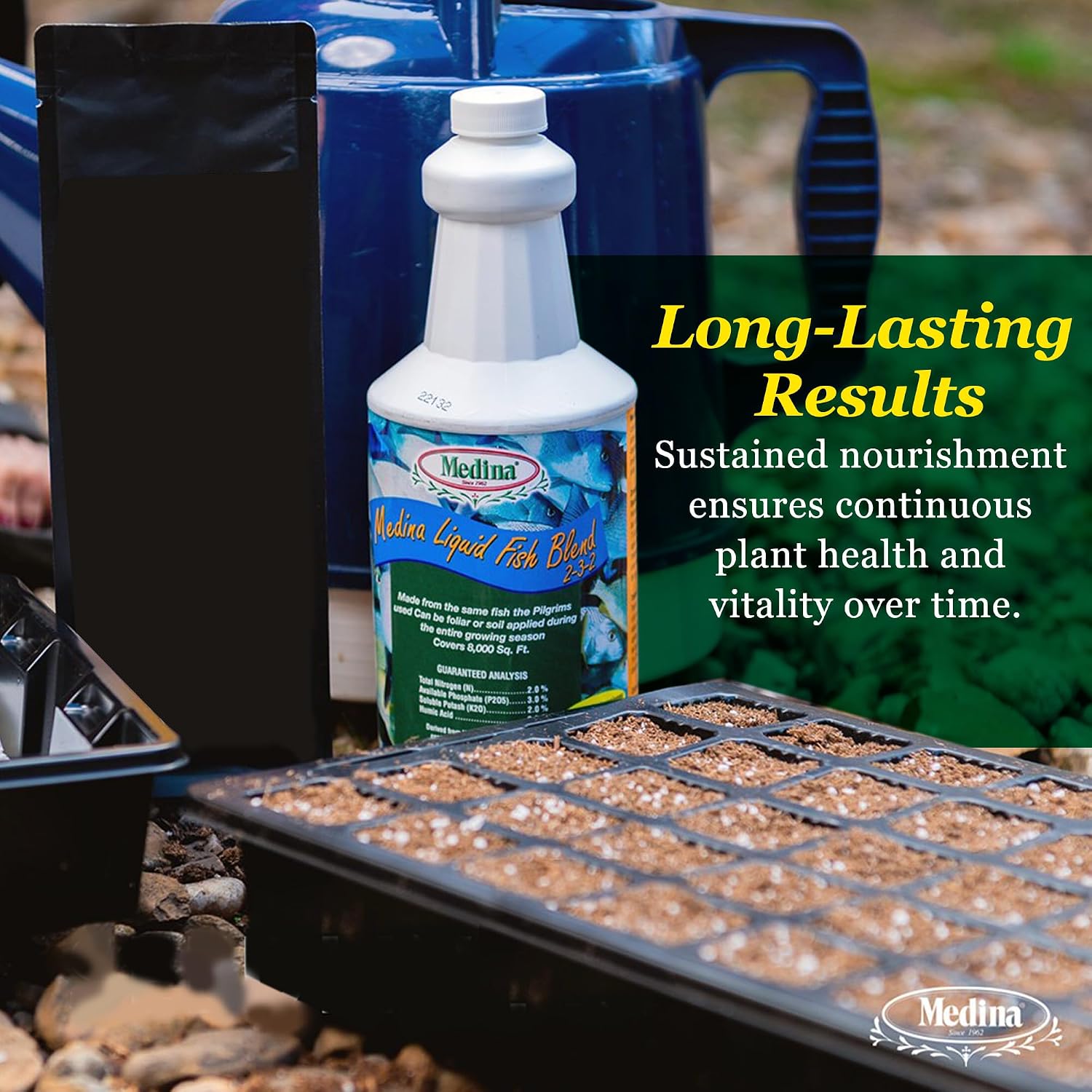 Medina Liquid Fish Blend Fertilizer 2-3-2, 1 Gallon | Gro, Bloom, and Lush Gardens, Seaweed Enriched Plant Food, Vibrant Growth and Blooms, Available