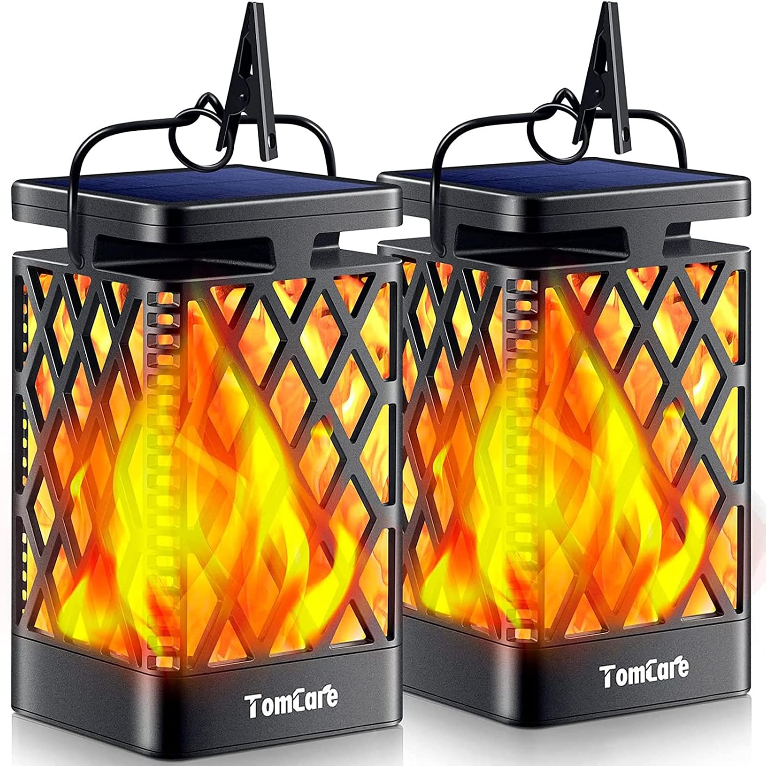 TomCare Solar Lanterns Outdoor, Flickering Flame Hanging Lights, 2 Pack