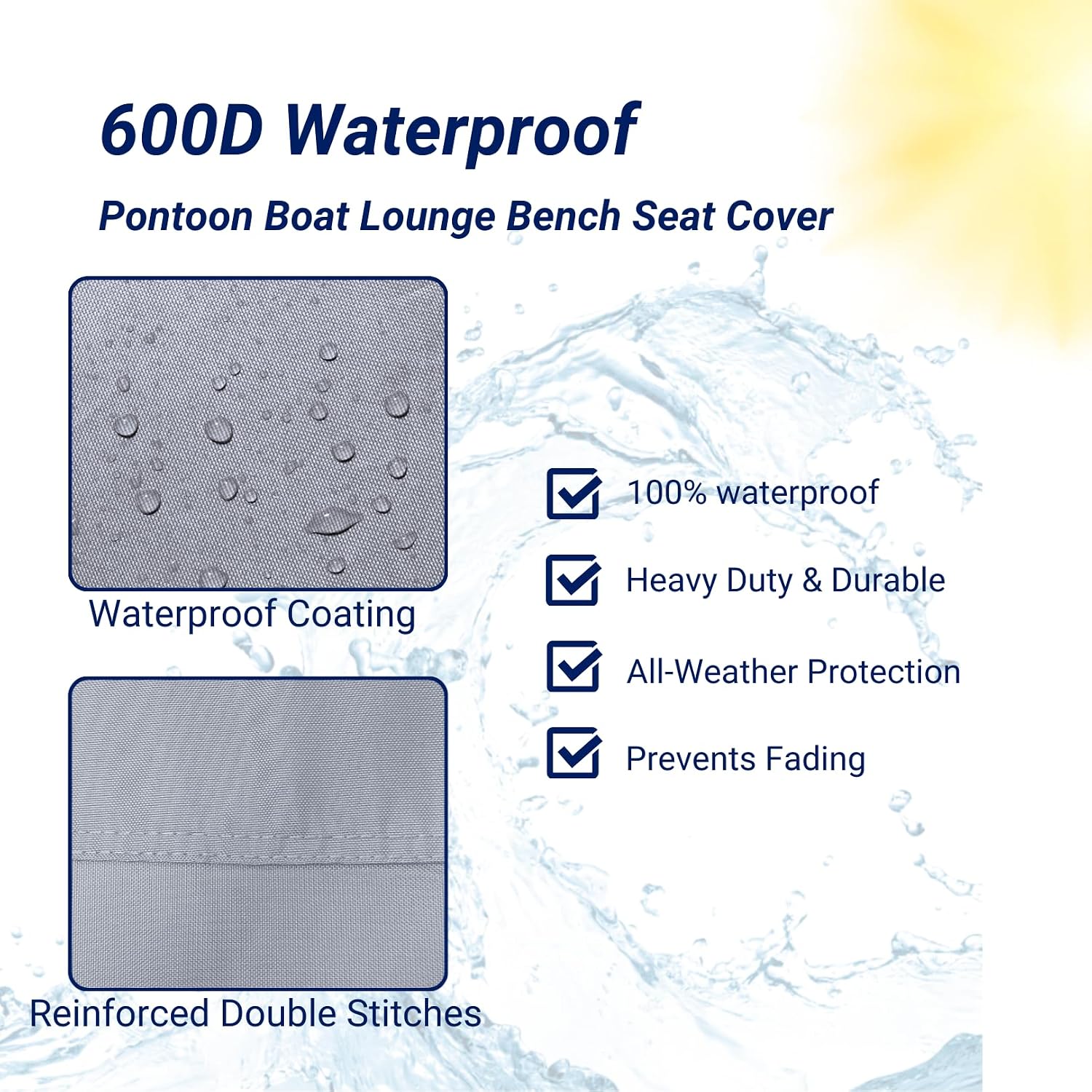 SavvyCraft Waterproof Pontoon Lounge Seat Cover Marine Grade 23"Dx60"Wx30"H