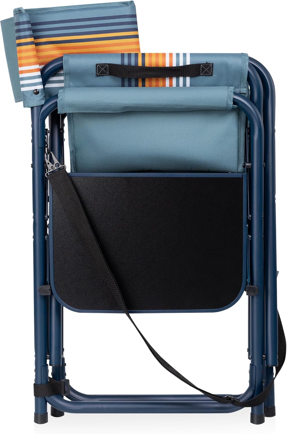 PICNIC TIME Sports Chair with Side Table and Armrest Caddy, Lightweight Aluminum Folding Outdoor Camping Chair for Adults, Portable Director Style Lawn Seating with Pockets & Carry Strap, (Navy Blue)