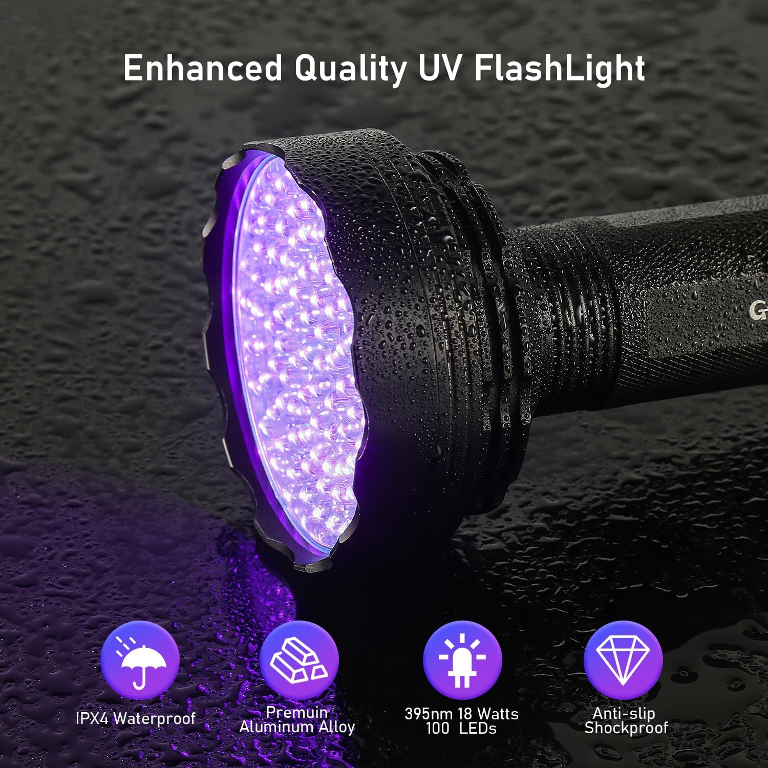 GLOSSDAY Blacklight Flashlight,128 LED UV Flashlights, Upgraded Bright Ultraviolet Flashlight Professional Black Light for Dog/Cat, Hunting Scorpions