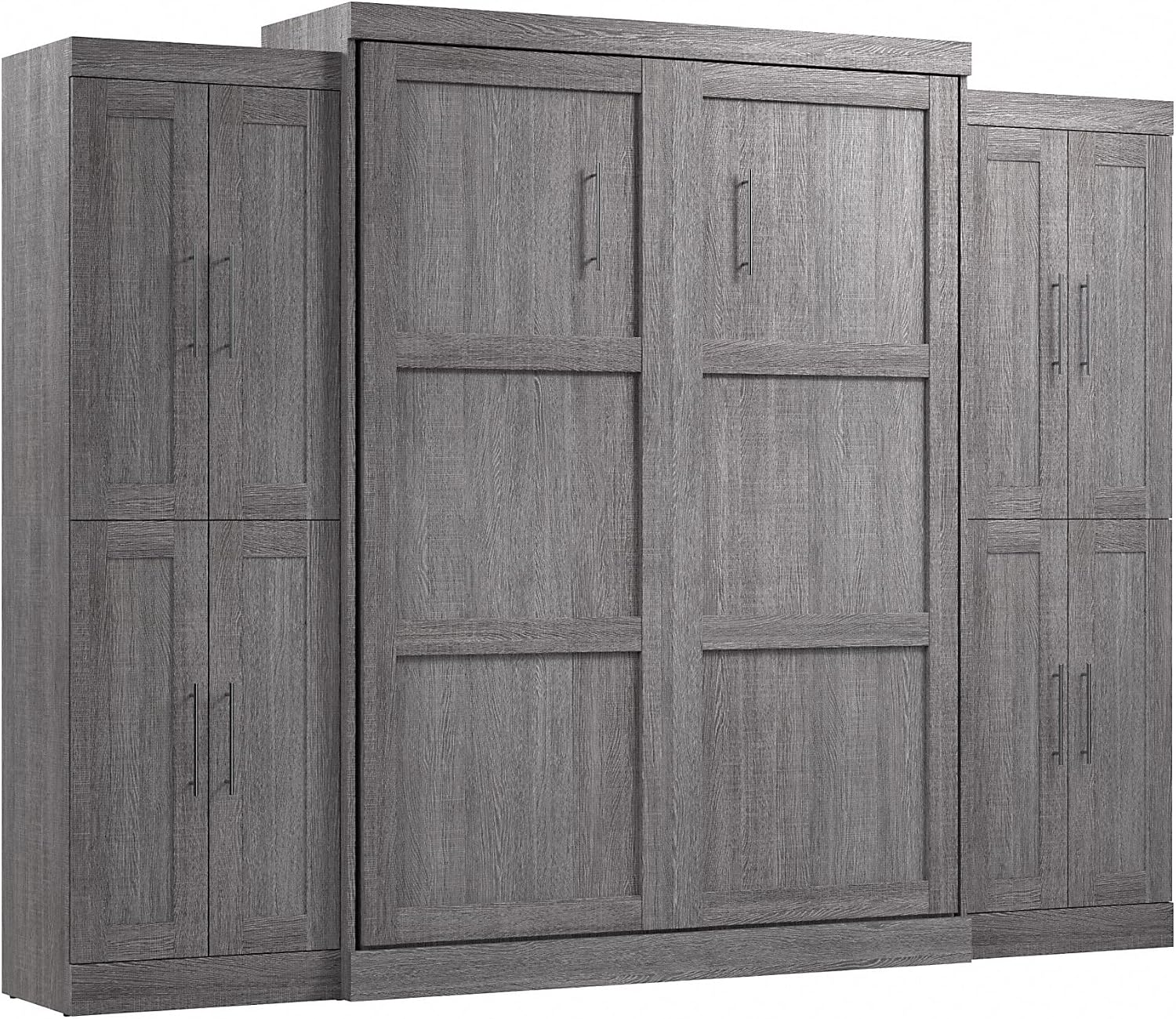 Bestar Pur Full Murphy Bed and 2 Shelving Units with Drawers, 109-inch Space-Saving Sleeping Arrangement in White | 2 Shelving Units with Drawers; supports up to 1000 lb; min. ceiling height 86.4 in.; dual piston mechanism; 10-year warranty
