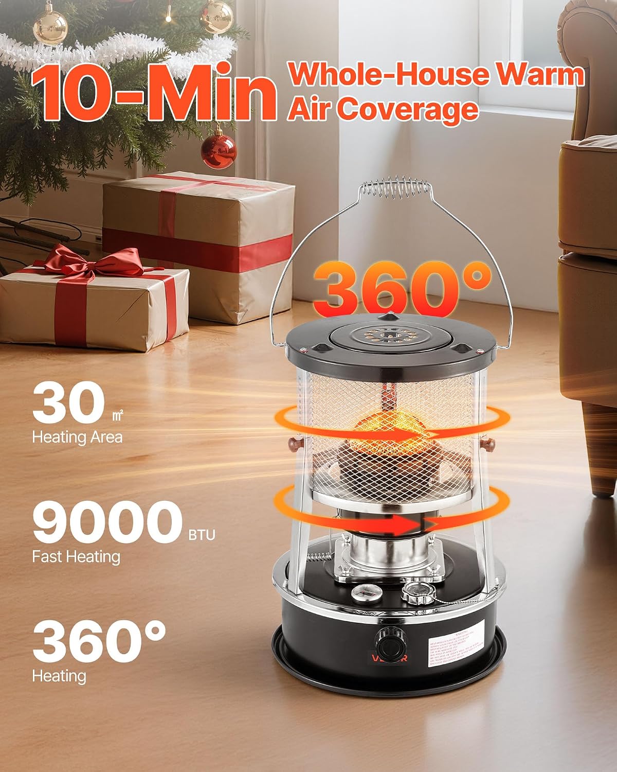 VEVOR 9000 BTU Portable Kerosene Heater & Stove, 2 in 1 Non-Electric Indoor Outdoor Heater with Adjustable Height & Flame & Easy Storage, for Camping
