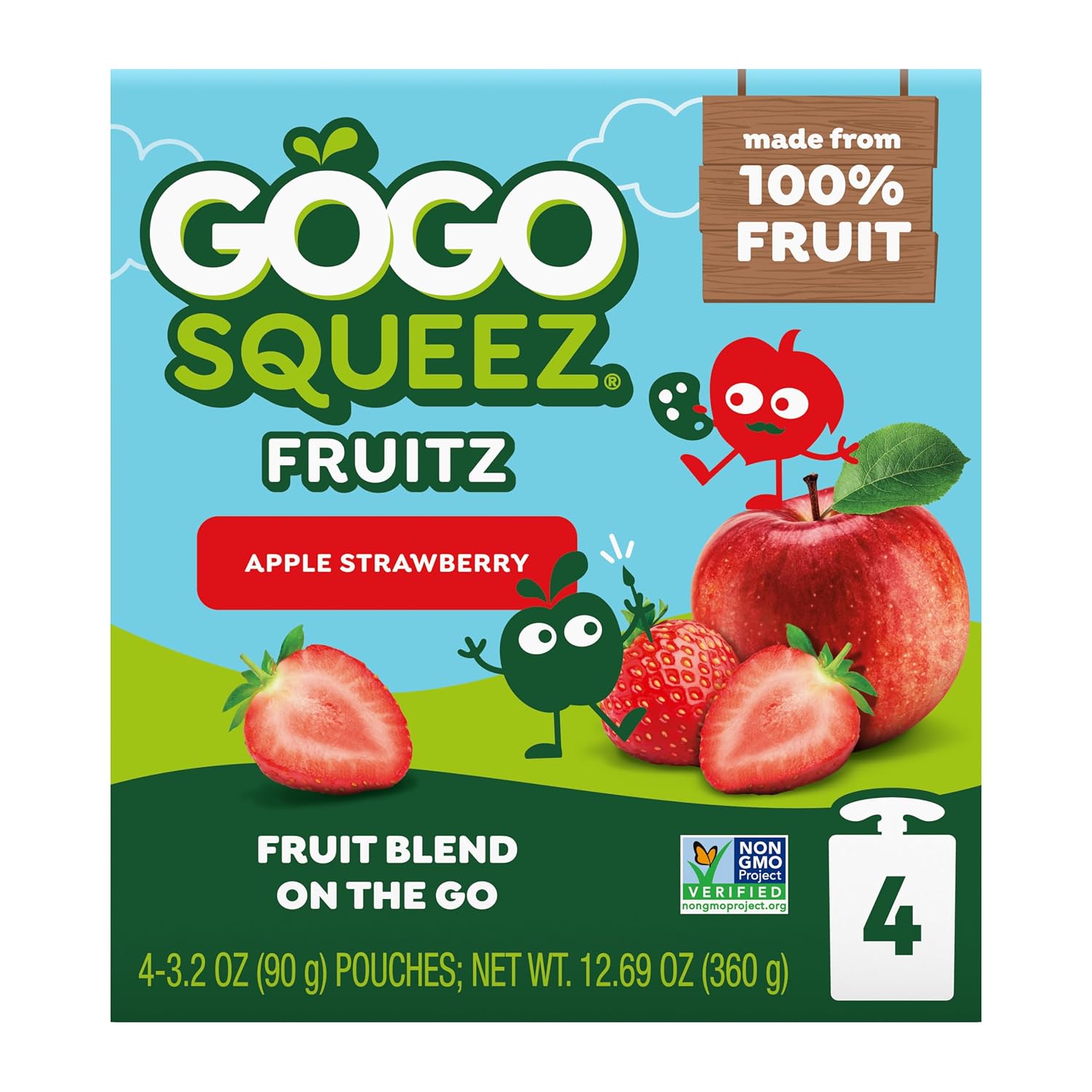 GoGo squeeZ No Sugar Added Applesauce, Apple Apple, 3.2 oz, 48 Count | Kids on the go fruit snack made with applesauce & fruit puree; 3.2 oz pouches, gluten and nut free, recloseable cap, BPA-free