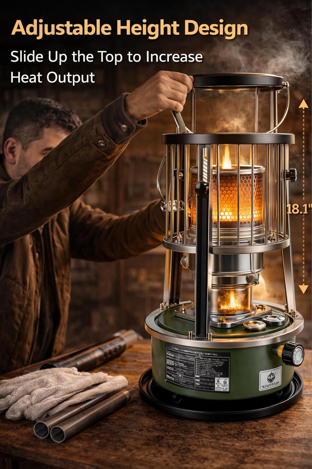 Zunate Portable Kerosene Heater Indoor 2.6KW, Non Electric 2 in 1 Stove with 5.2L Tank, Adjustable Height, Stainless Steel