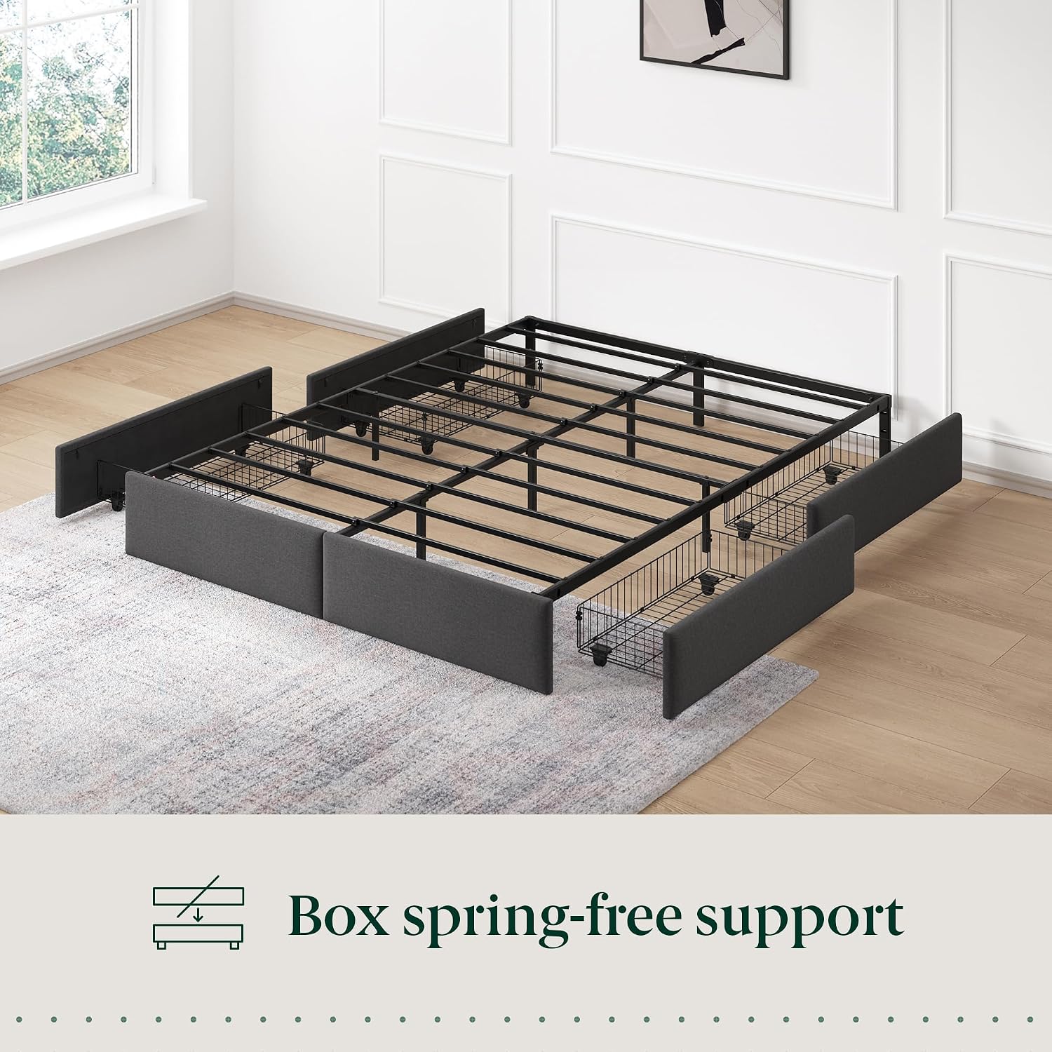 Zinus Maya Platform Bed Frame, Four Underbed Storage Drawers, Full | Secure Locking Drawers, Modern Upholstered Look, Minimalist Design, Straightforward Assembly, No Box Spring Needed