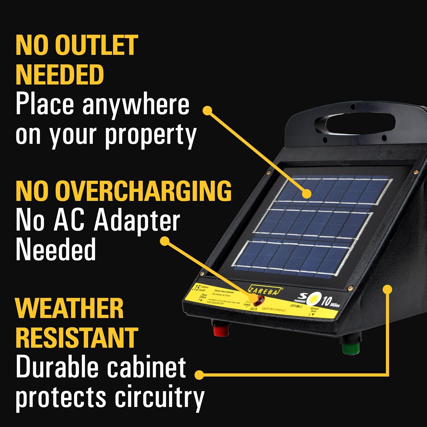 Zareba 10 Mile Solar Powered Low Impedance Electric Fence Charger | Contain Cattle, Horses, Goats, & Livestock, 0.15 Output Joules