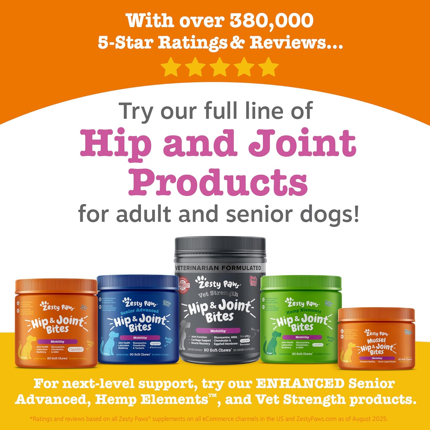 Zesty Paws Hip and Joint Supplement for Dogs - Glucosamine with Chondroitin, MSM, Vitamins C and E Dog Joint Relief - Mobility Bites Duck – 90 Count