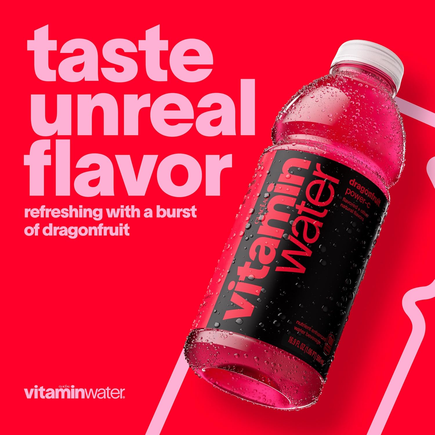 vitaminwater Power-C Dragonfruit Water Beverage, 16.9 fl oz, 6 pack | Bottled, nutrient-enhanced flavored water drink with 90 calories per bottle, antioxidants, and vitamins