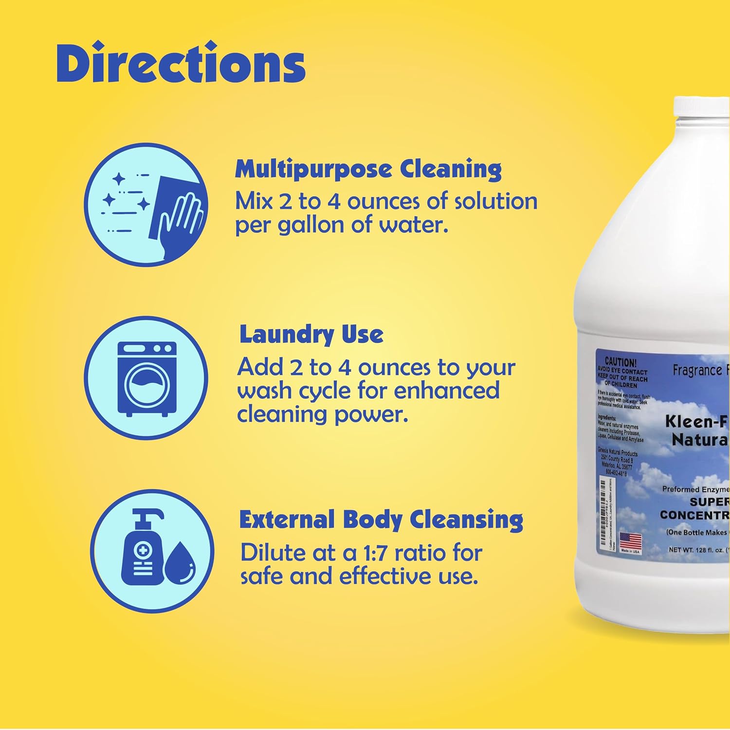 Naturally Preformed Enzyme Cleaner, Enzyme Solution, Multi-Purpose Cleaner, Laundry Additive and More - Concentrate - Original Scent - 128oz (1 Gallon)