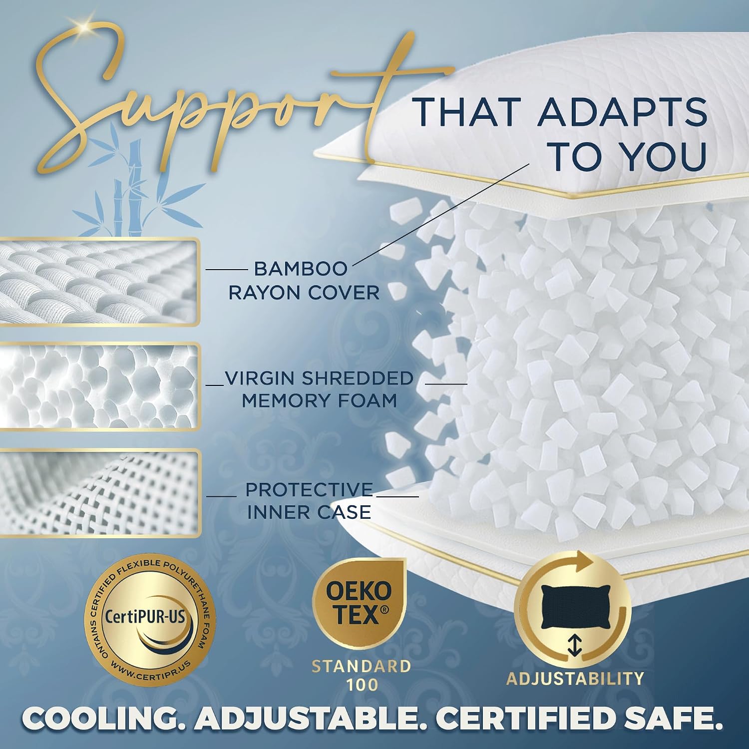 Royal Therapy Queen Size Set of 2-Shredded Memory Foam Pillow–Adjustable Memory Foam Pillow for Sleeping, Firm Pillow for Neck & Shoulder Support