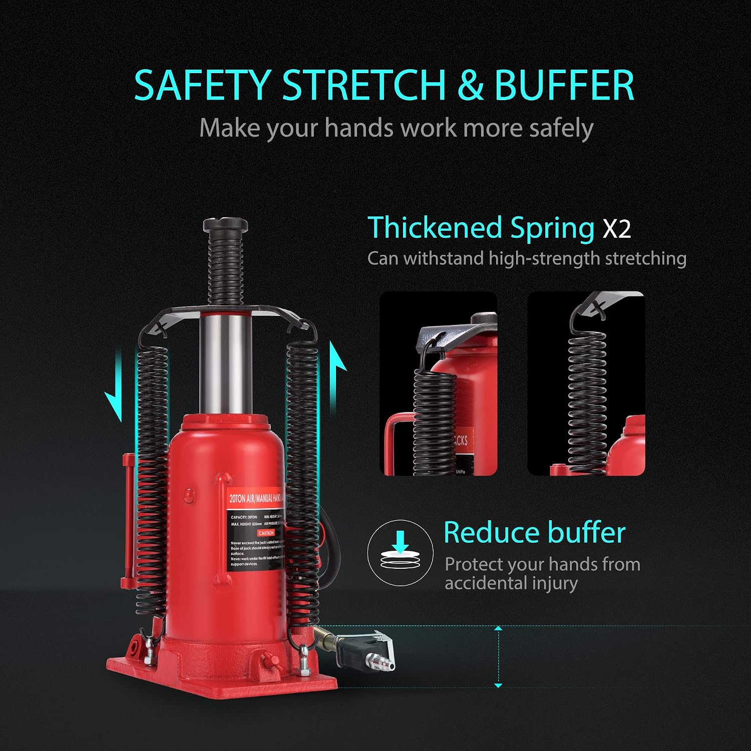 SPECSTAR Pneumatic Air Hydraulic Bottle Jack with Manual Hand Pump 20 Ton