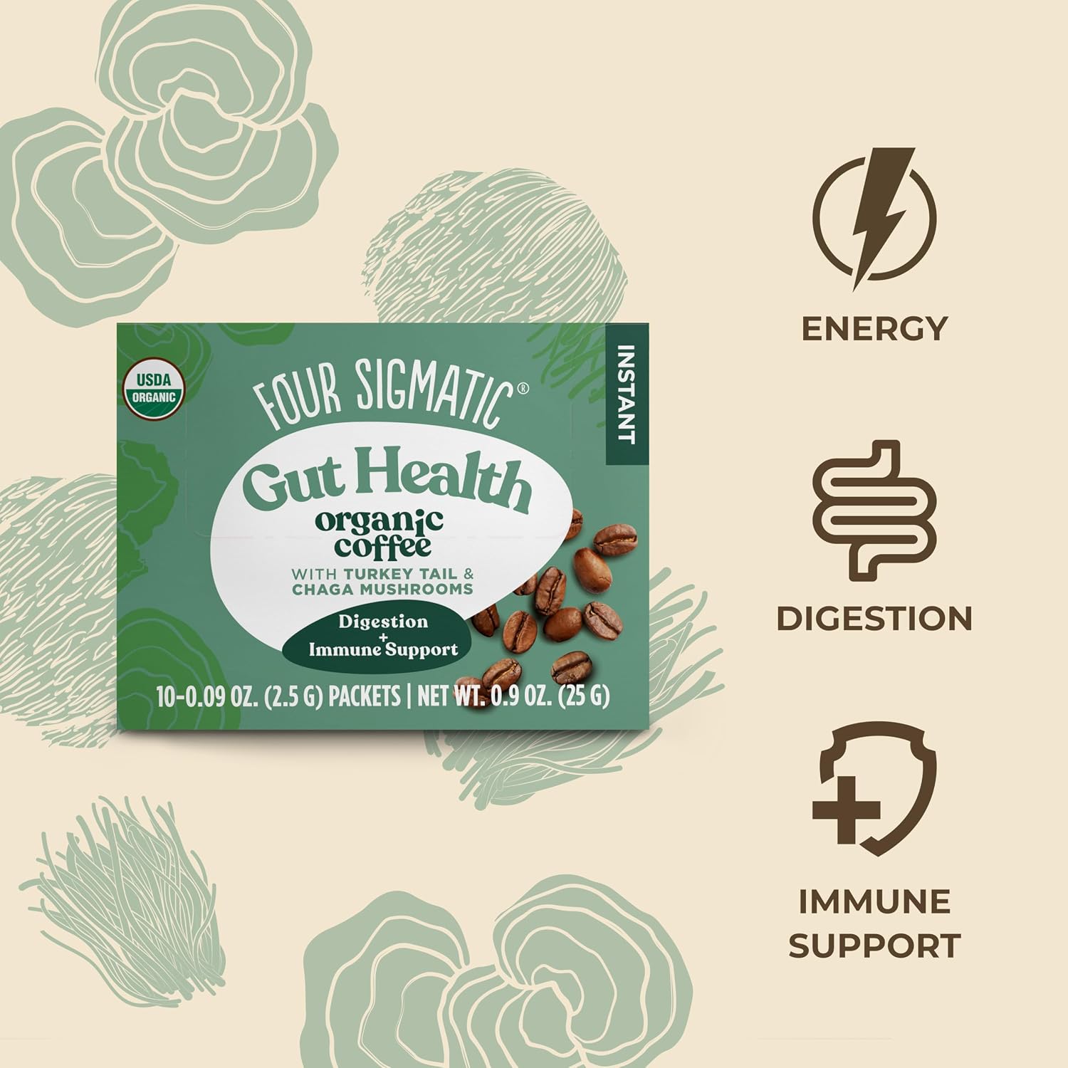 Four Sigmatic Mushroom Mix Coffee Lion's Mane | Focus | Pack of 3 (30 Packets Total)