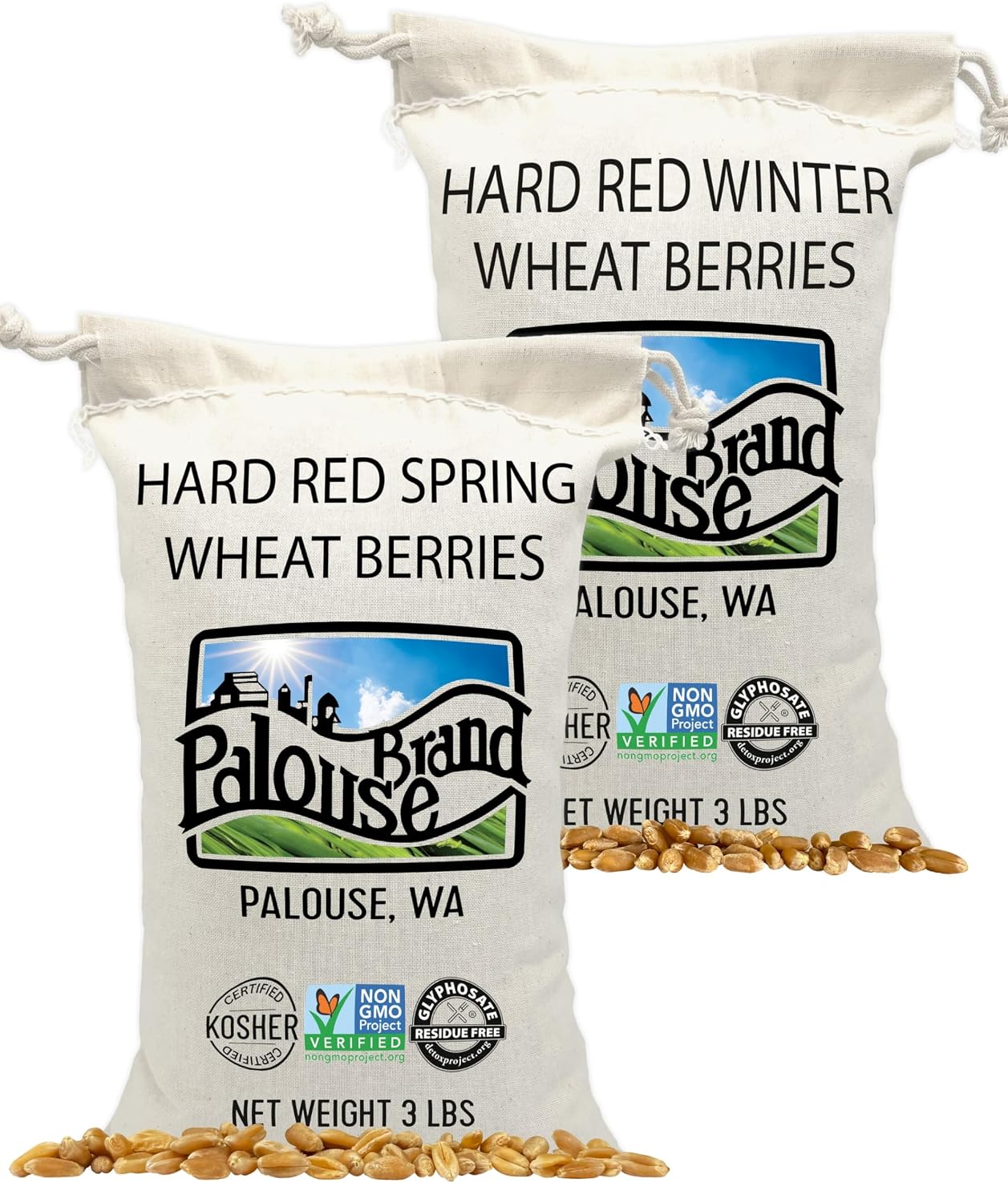 Palouse Brand Certified Glyphosate Residue Free Hard Red Spring Wheat Berries | 5 LBS | 100% Non-Irradiated | Certified Kosher Parve | USA Grown | Non-GMO Project Verified