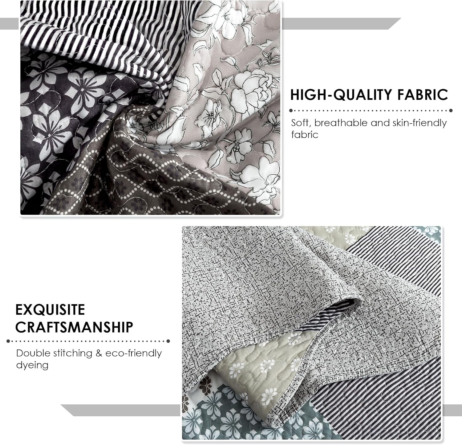 Travan Queen Quilt Set 3-Piece Bedspread Quilted Oversized Lightweight Microfiber Coverlet Set with Shams Violet Purple Floral Pattern Quilted