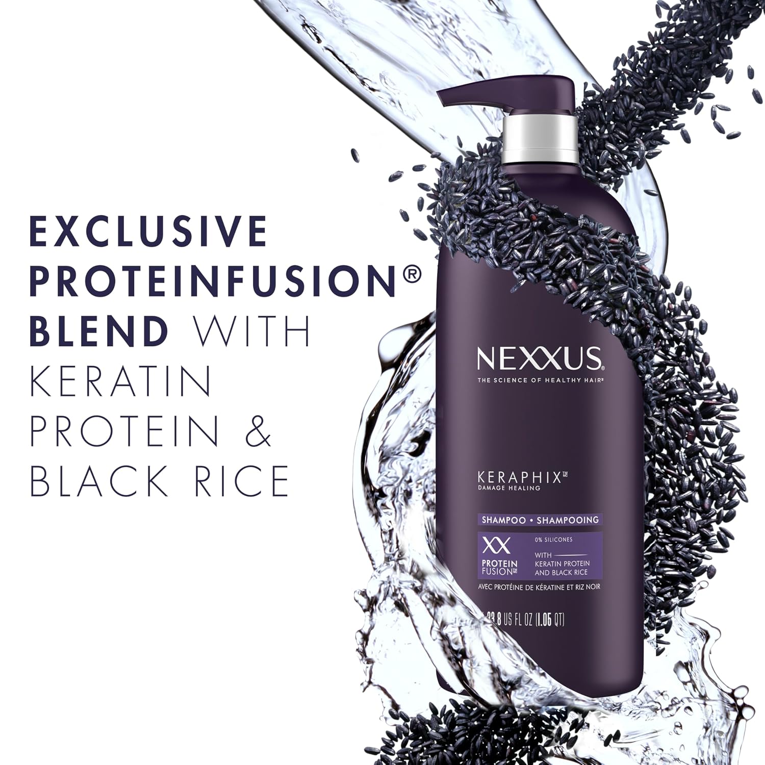 Nexxus Keraphix Shampoo and Conditioner - Damaged Hair Treatment System with Keratin Protein and Black Rice, 2 Count & 3 Repair Masks Treatment