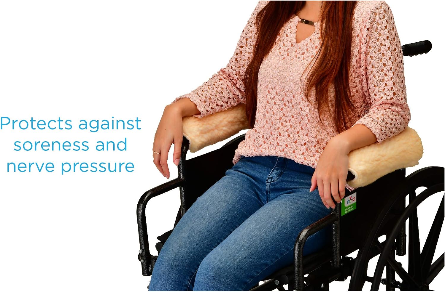 NOVA Sheepskin Fleece Armrest Covers for Wheelchairs, Transport Chairs & Arm Chairs, Universal Fit, Washable, One Pair