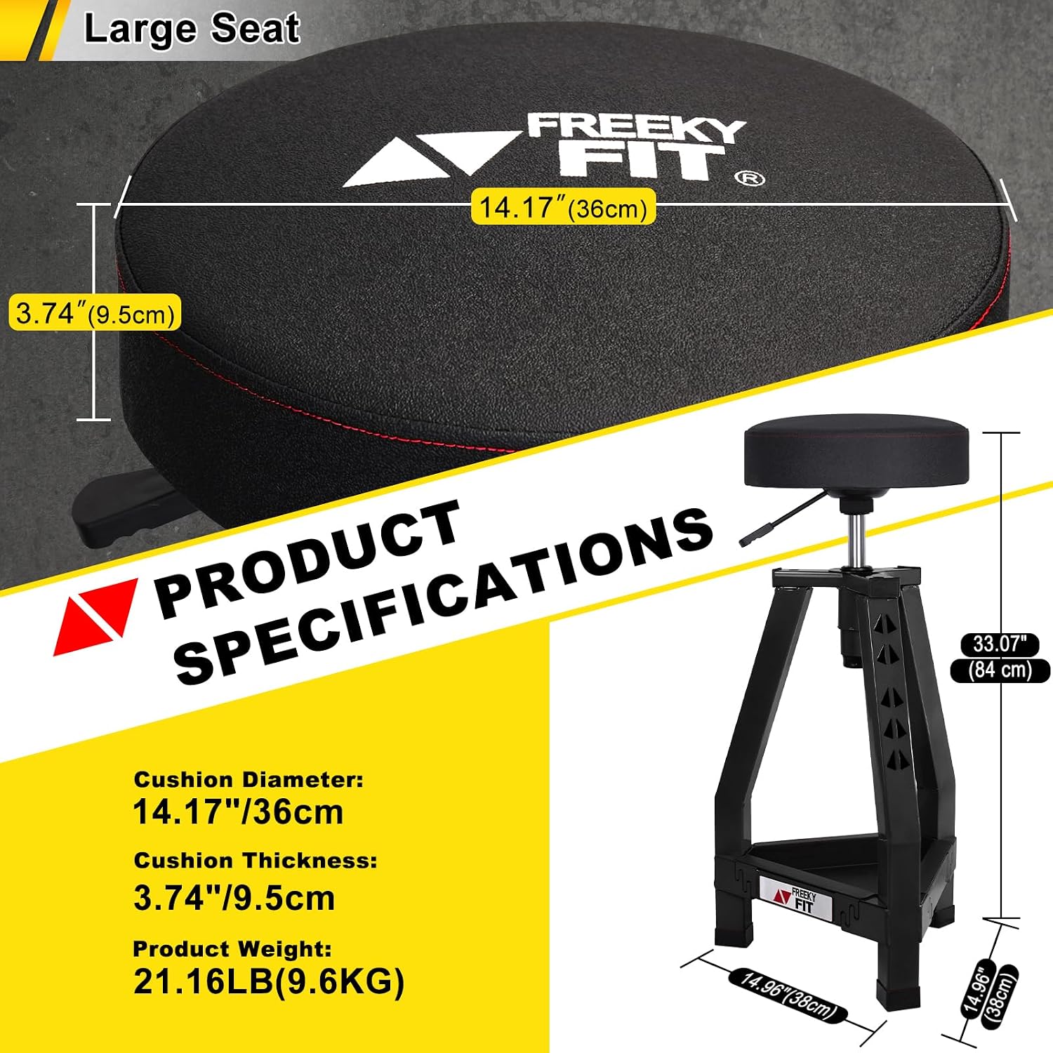 Adjustable Shop Stool,Garage Mechanic Stool Chair,Work Seat for Workshop, Adjustable Height, 360° Swivel Padded Square Seat,Tool Storage, 350 LBS Capacity, Heavy Duty, Blue