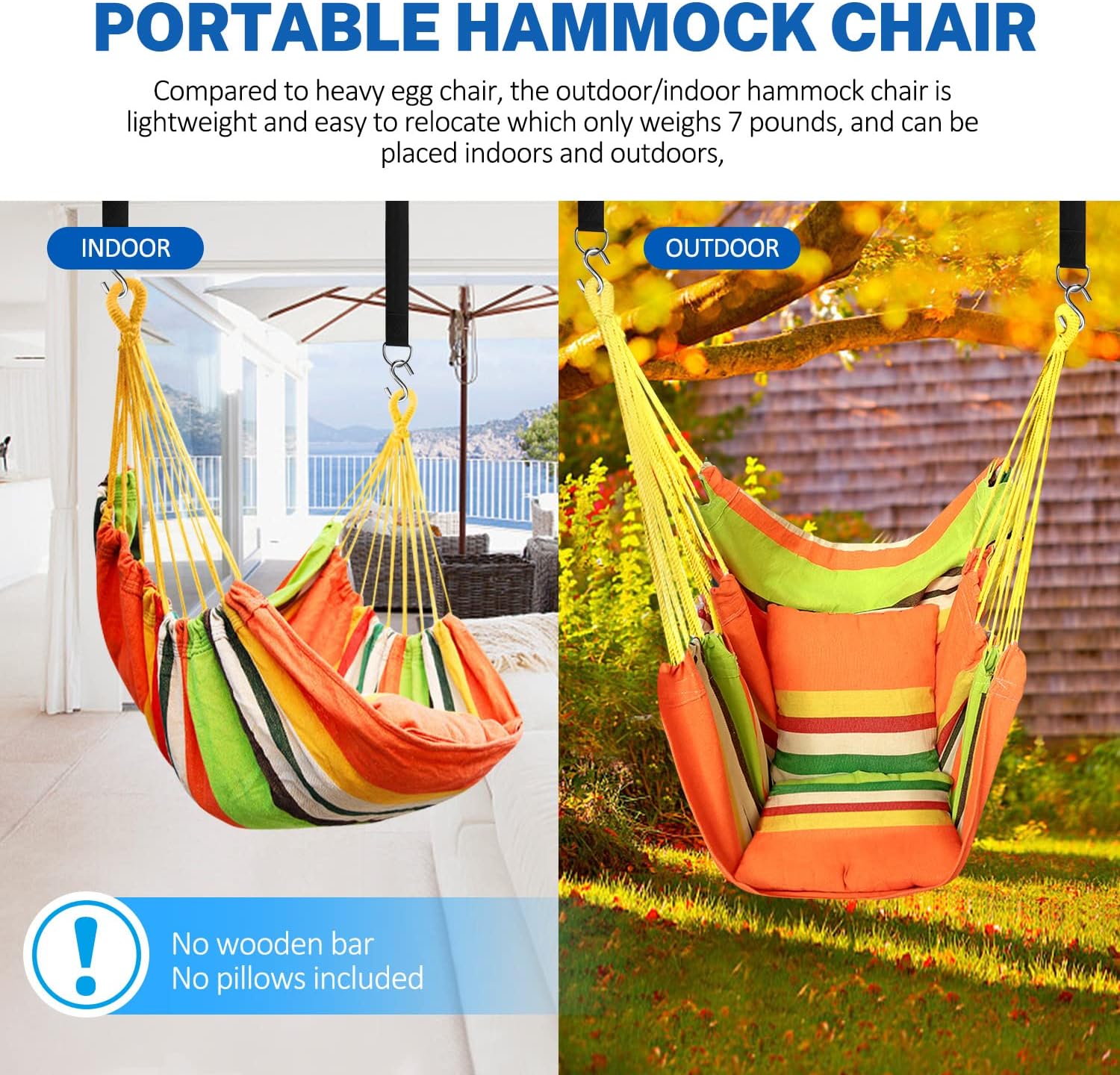 KPX Ourdoor Hanging Hammock Chair – Comfortable Tree Swing Chair Large Size 110X130cm（Without Pillows） - 330 Lbs Weight Capacity (Dark Gray)