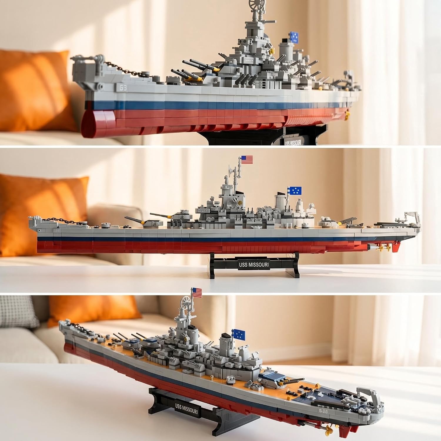 USS Missouri Battleship Building Blocks Set, 2228PCS WW2 Military Series Warship Model Building Kit