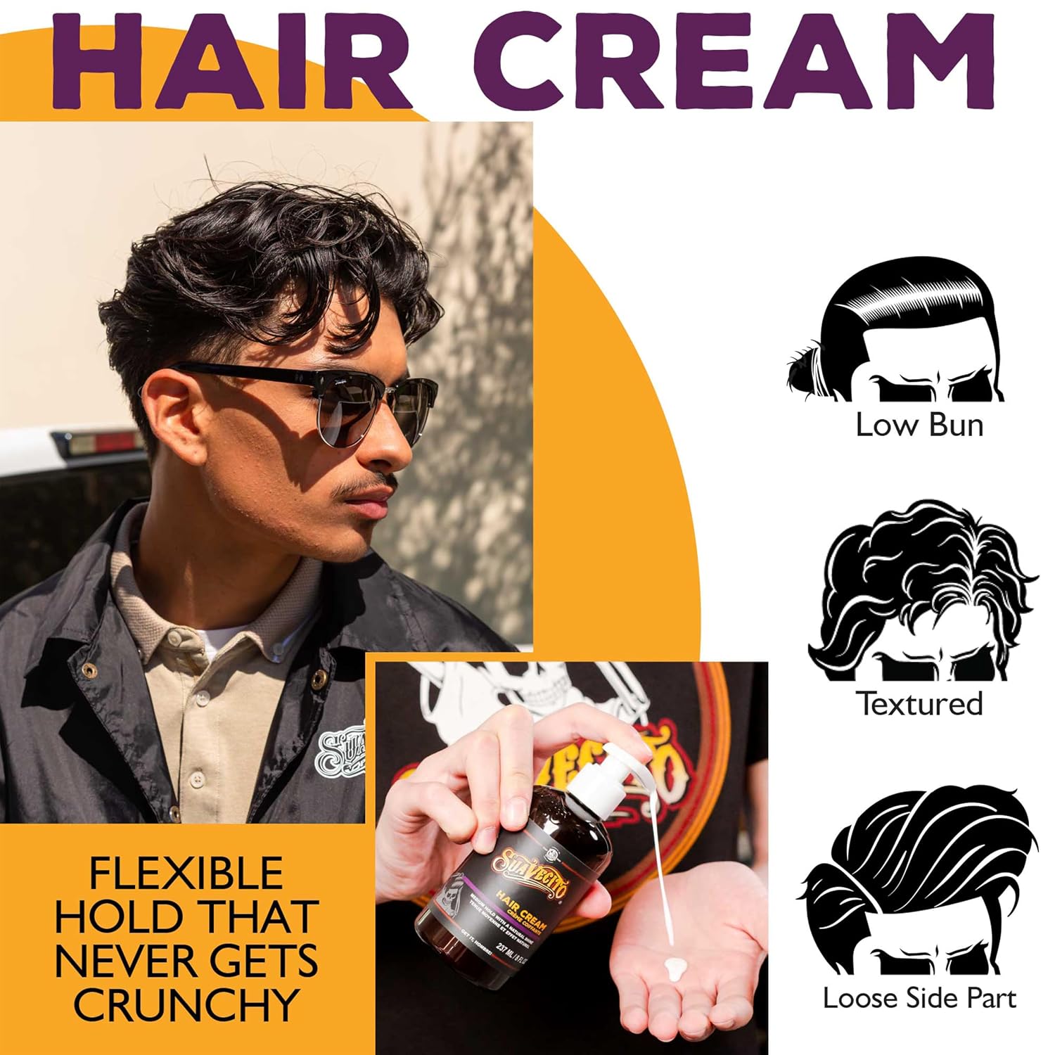 Suavecito Hair Cream for Men - Pump Bottle, Light Hold, Natural Shine, Water Based, Tames Frizz, Great for Curly Hair