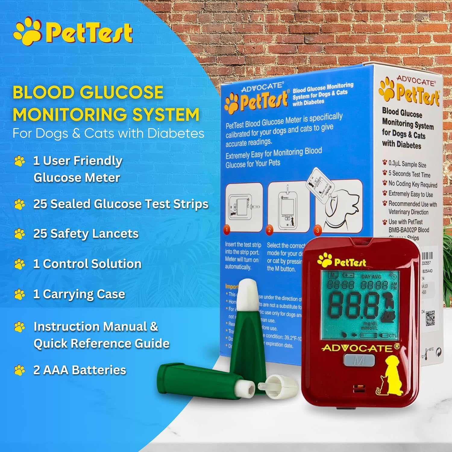 PetTest Genteel Glucose Monitor Kit for Dogs and Cats, Pain-Free Testing