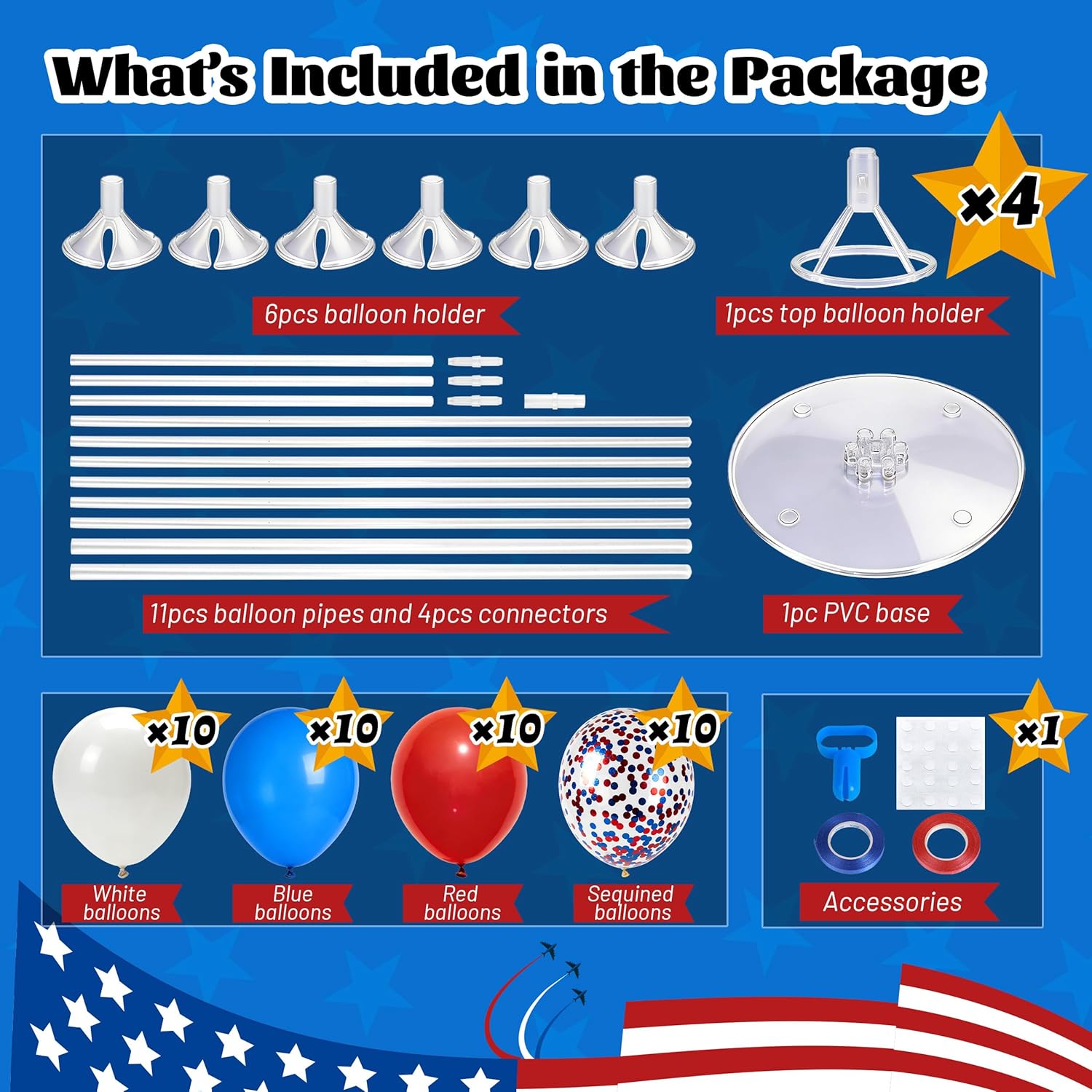 JOYYPOP 80 PCS Red White Blue Balloons 12 in with Confetti for 4th of July