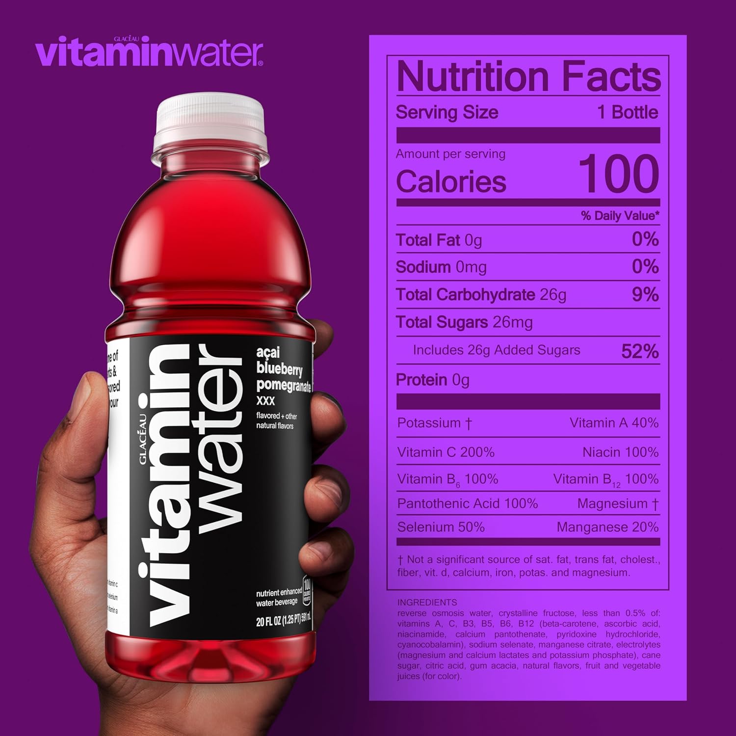 vitaminwater Power-C Dragonfruit Water Beverage, 16.9 fl oz, 6 pack | Bottled, nutrient-enhanced flavored water drink with 90 calories per bottle, antioxidants, and vitamins