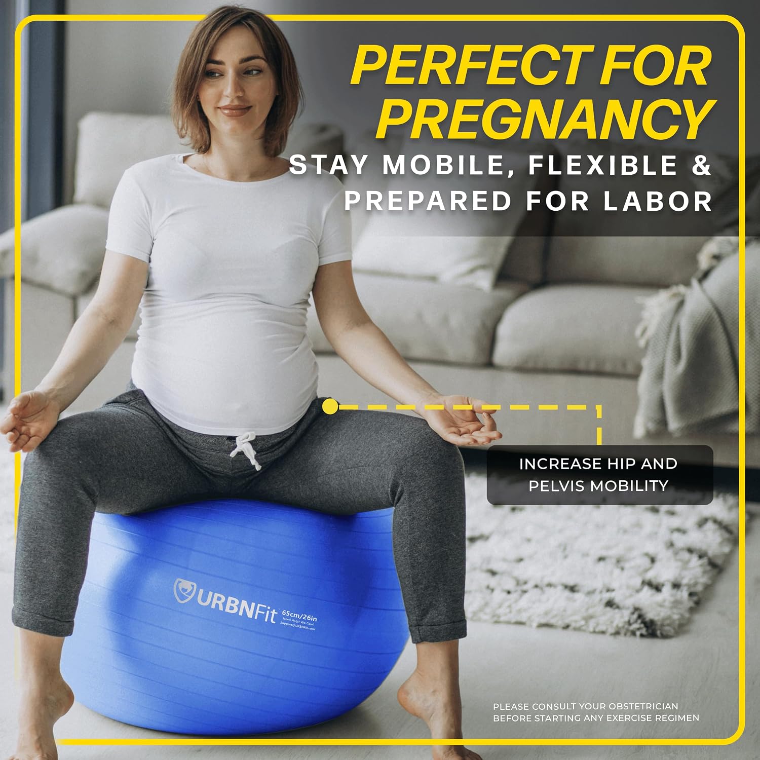 URBNFit Exercise Ball - Yoga Ball for Workout Pregnancy Stability - AntiBurst Swiss Balance Ball w/ Pump - Fitness Ball Chair for Office, Home Gym