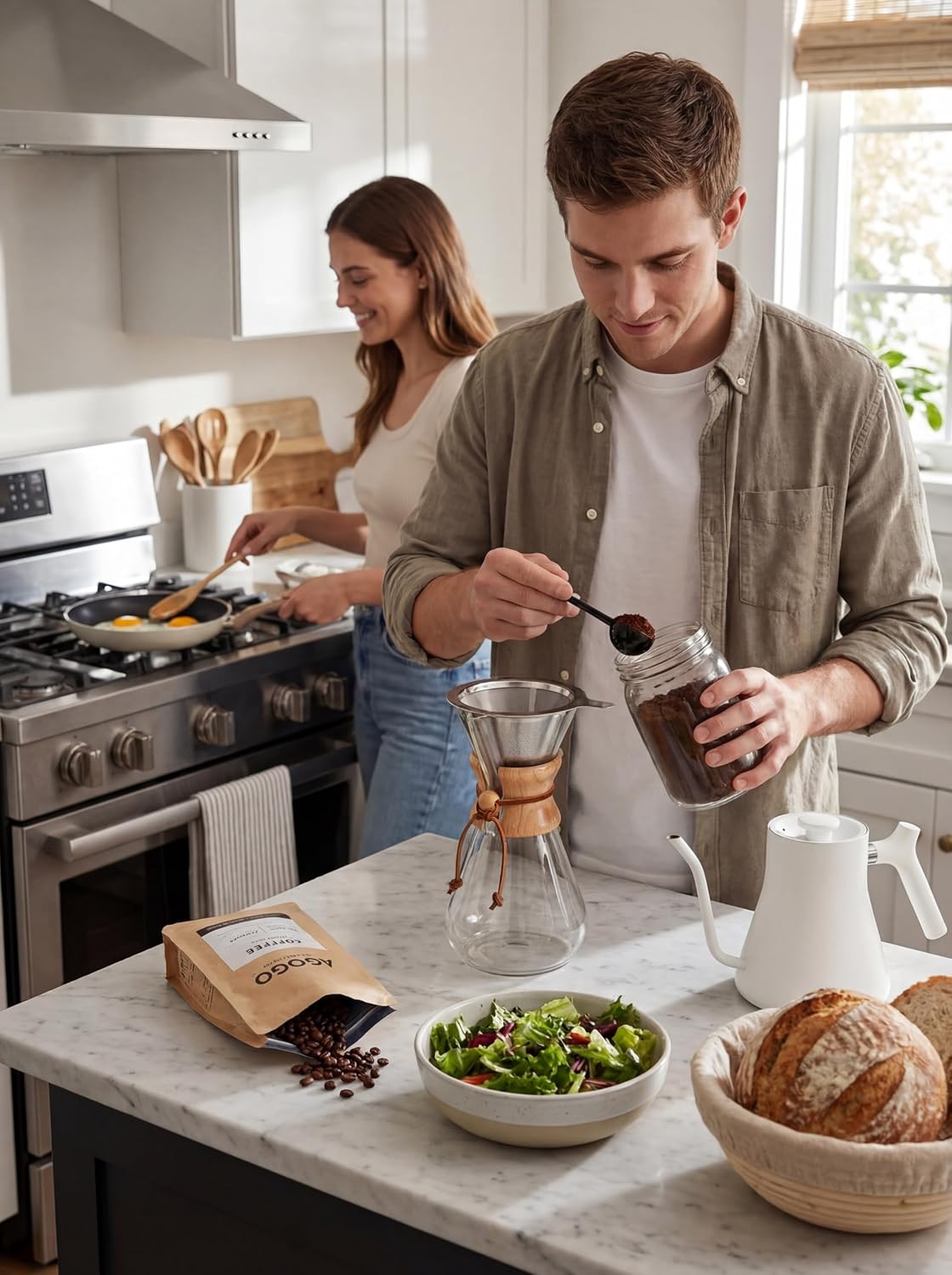 AGOGO Pour Over Coffee Maker Set, 34oz Classic Style, 304 Stainless Filter | Barista kit for home kitchen, Cafe, Camping & Office; 20oz-40oz Classic, Slim, Diamond styles; Includes brush & towel.