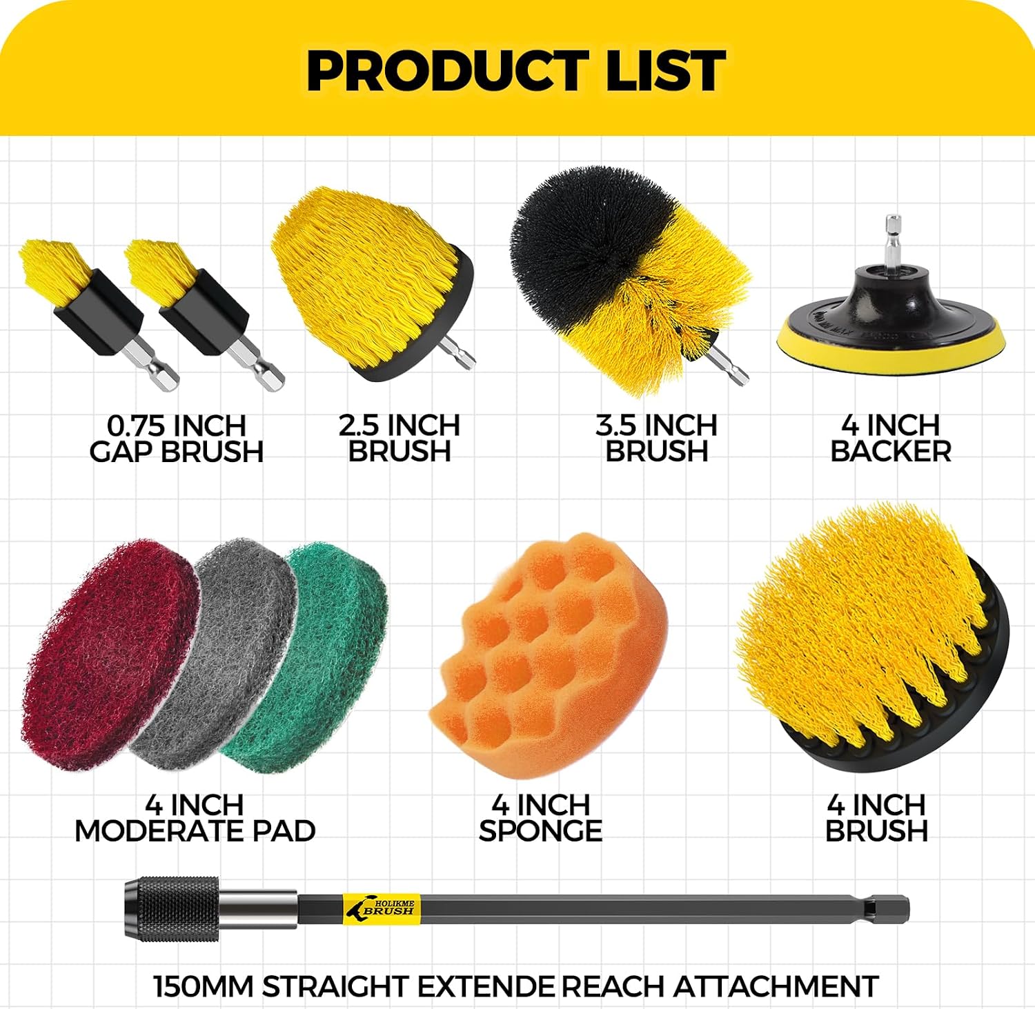 Holikme 11 Piece Drill Brush Attachment Set Scouring Pads Power Scrubber Brush Scrub Pads for Bathroom Surfaces, Floor, Tub, Shower, Grout, Tile