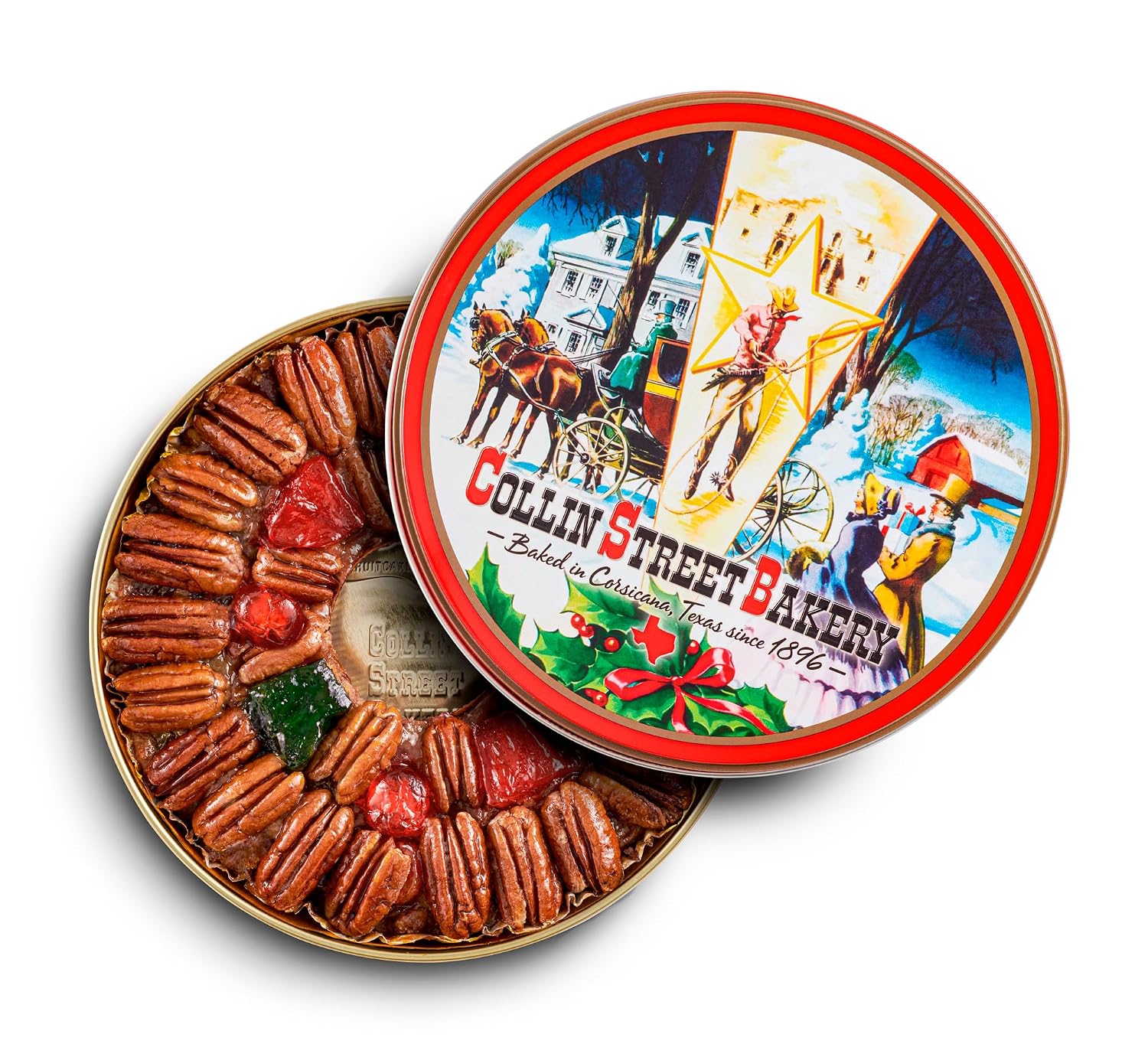 Collin Street Bakery DeLuxe® Fruitcake in Collectible Gift Tin - 101 Regular Size 7” Cake with Pecans, Cherries, Pineapple, Papaya, Raisins